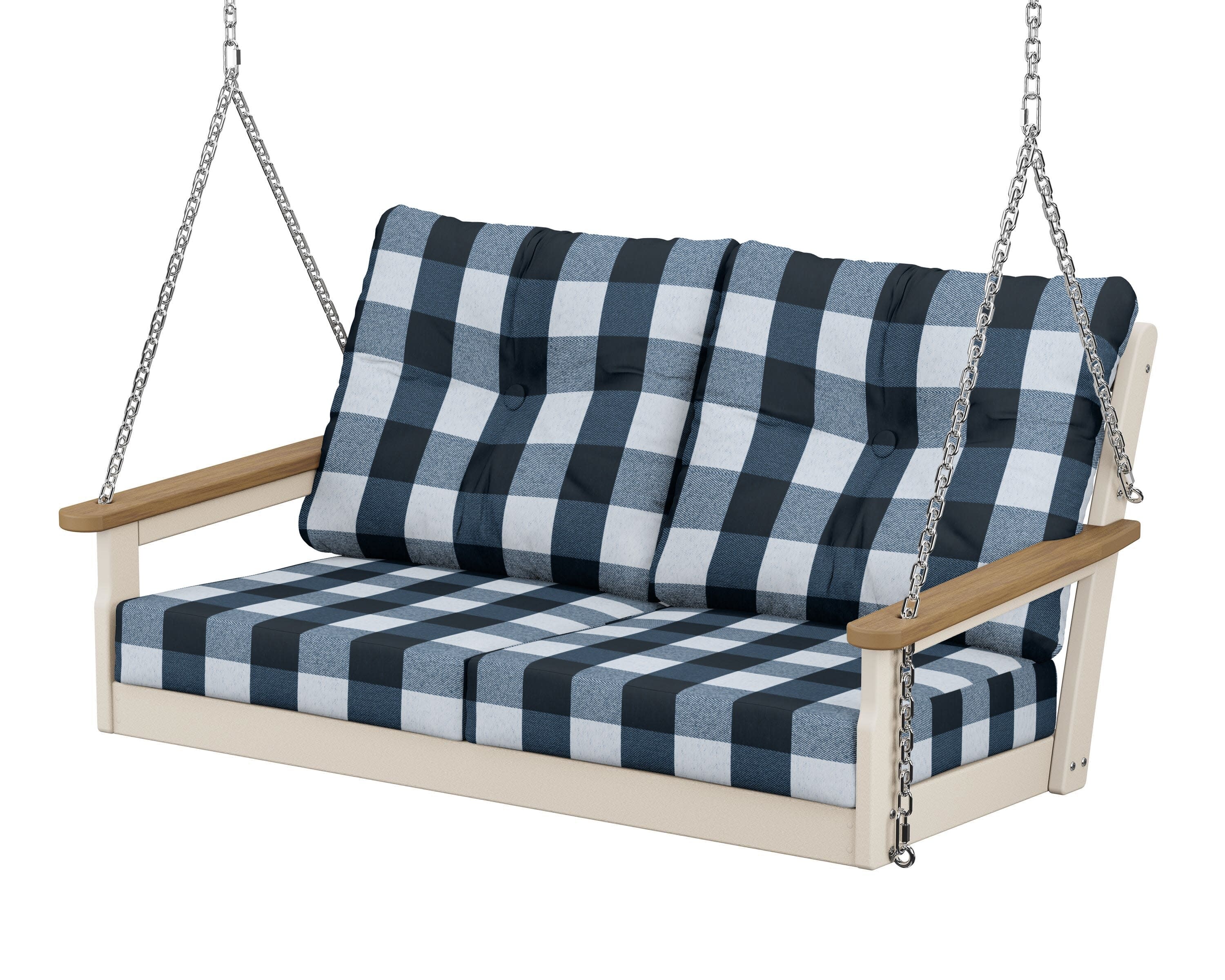 Vineyard Deep Seating Swing in Sand / Natural / Buffalo Plaid Marine Indigo