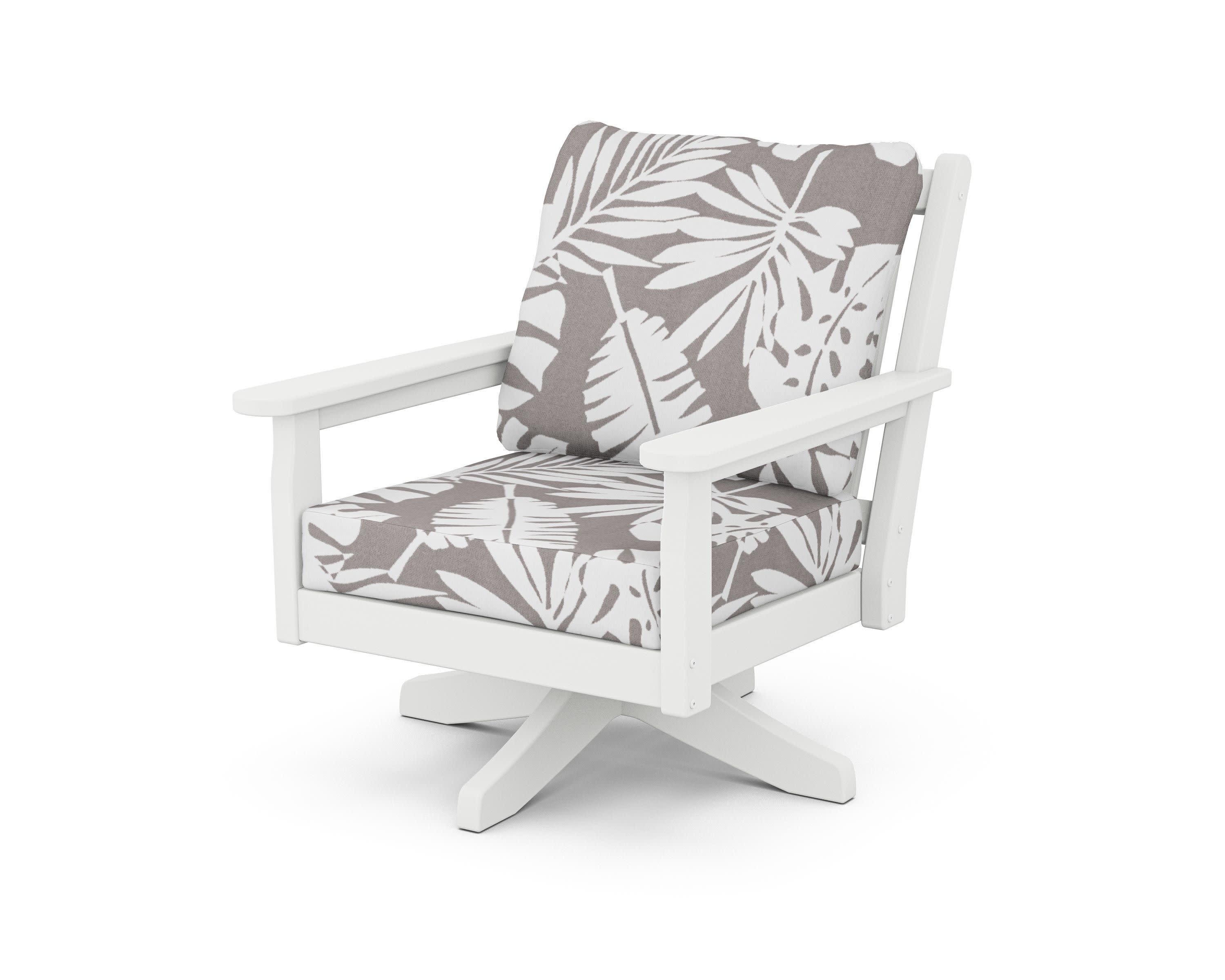 Chippendale Deep Seating Swivel Chair in White / Leaf Grey Mist