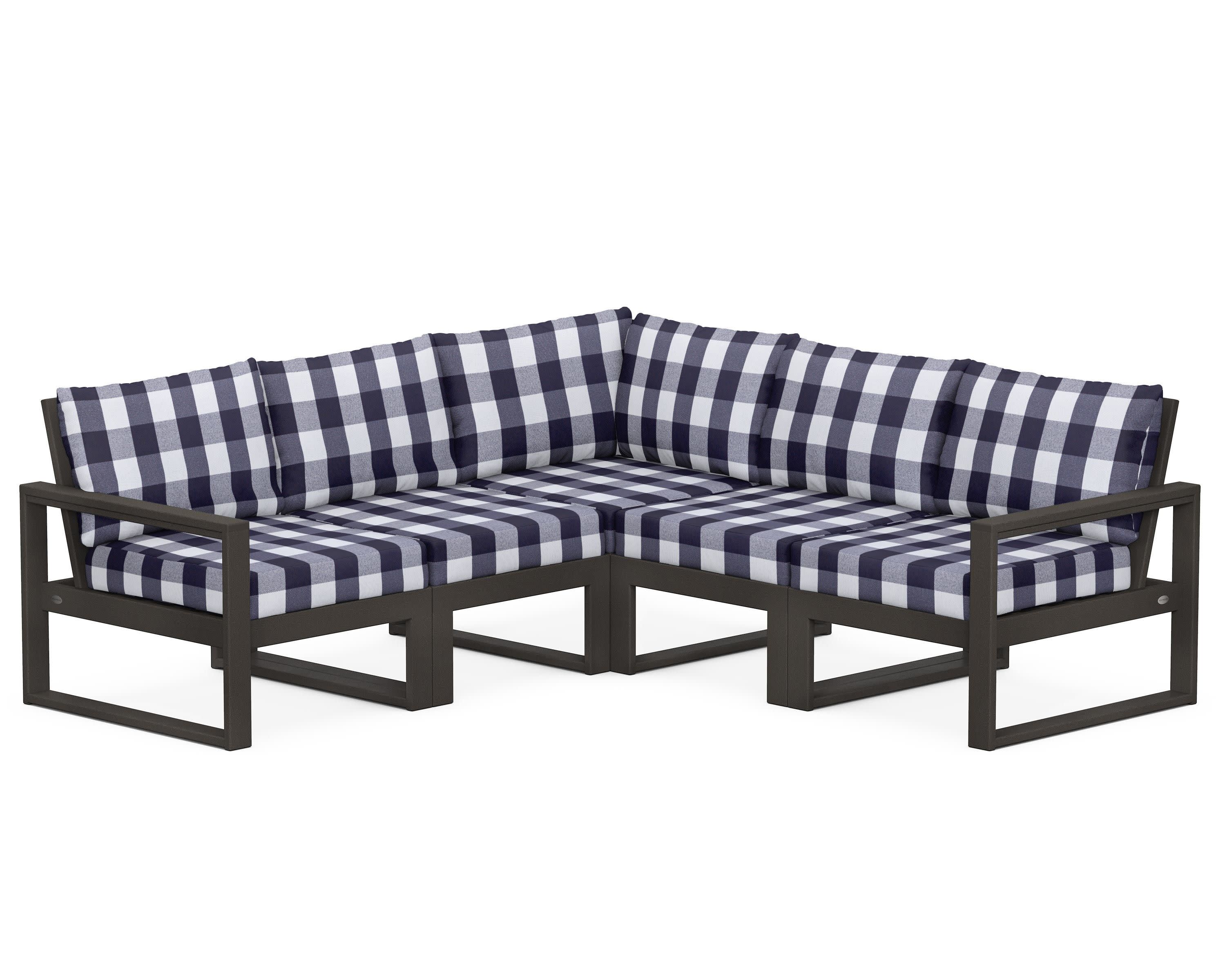 EDGE 5-Piece Modular Deep Seating Set in Vintage Coffee / Buffalo Plaid Navy