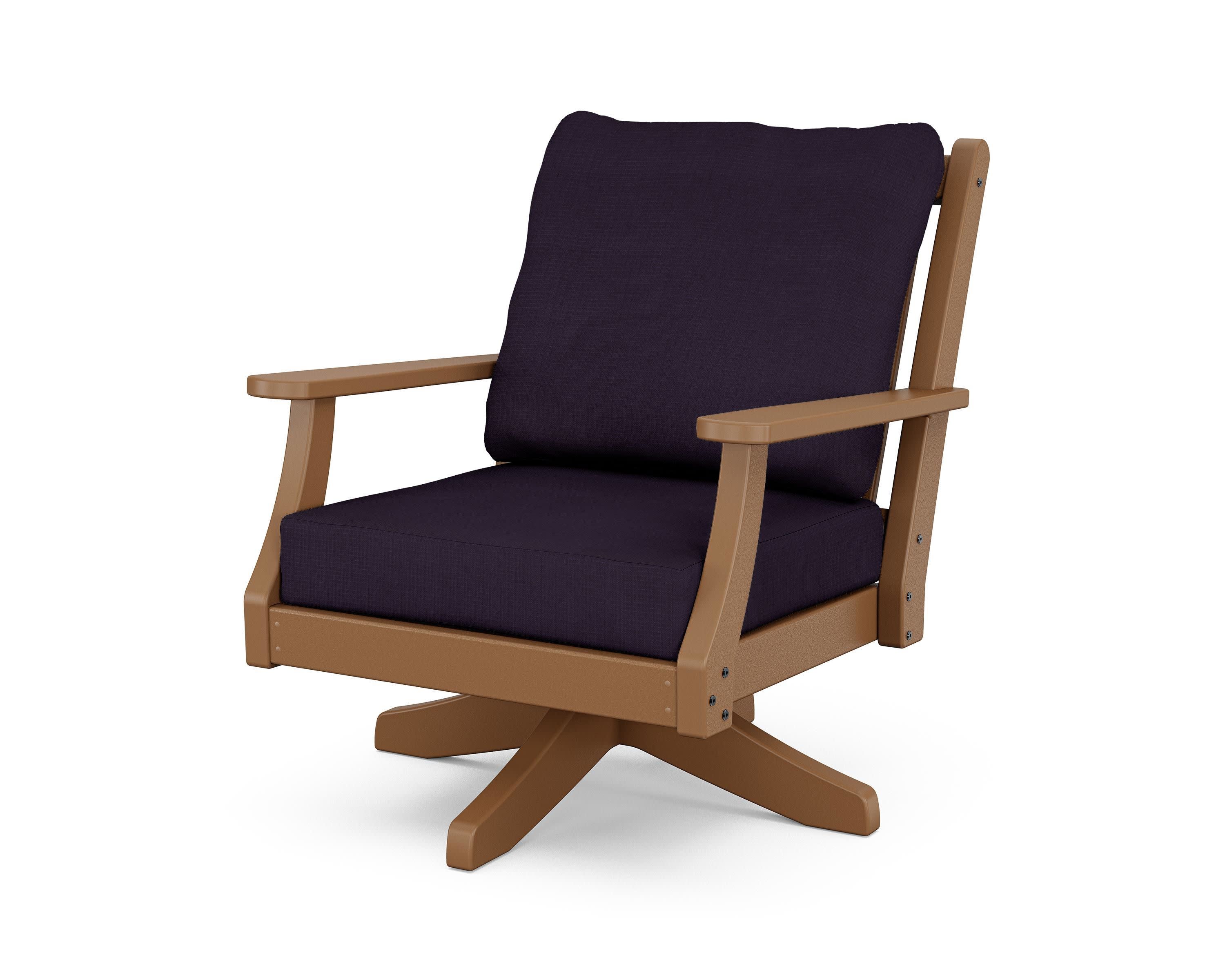 Wovendale Deep Seating Swivel Chair in Teak / Navy Linen