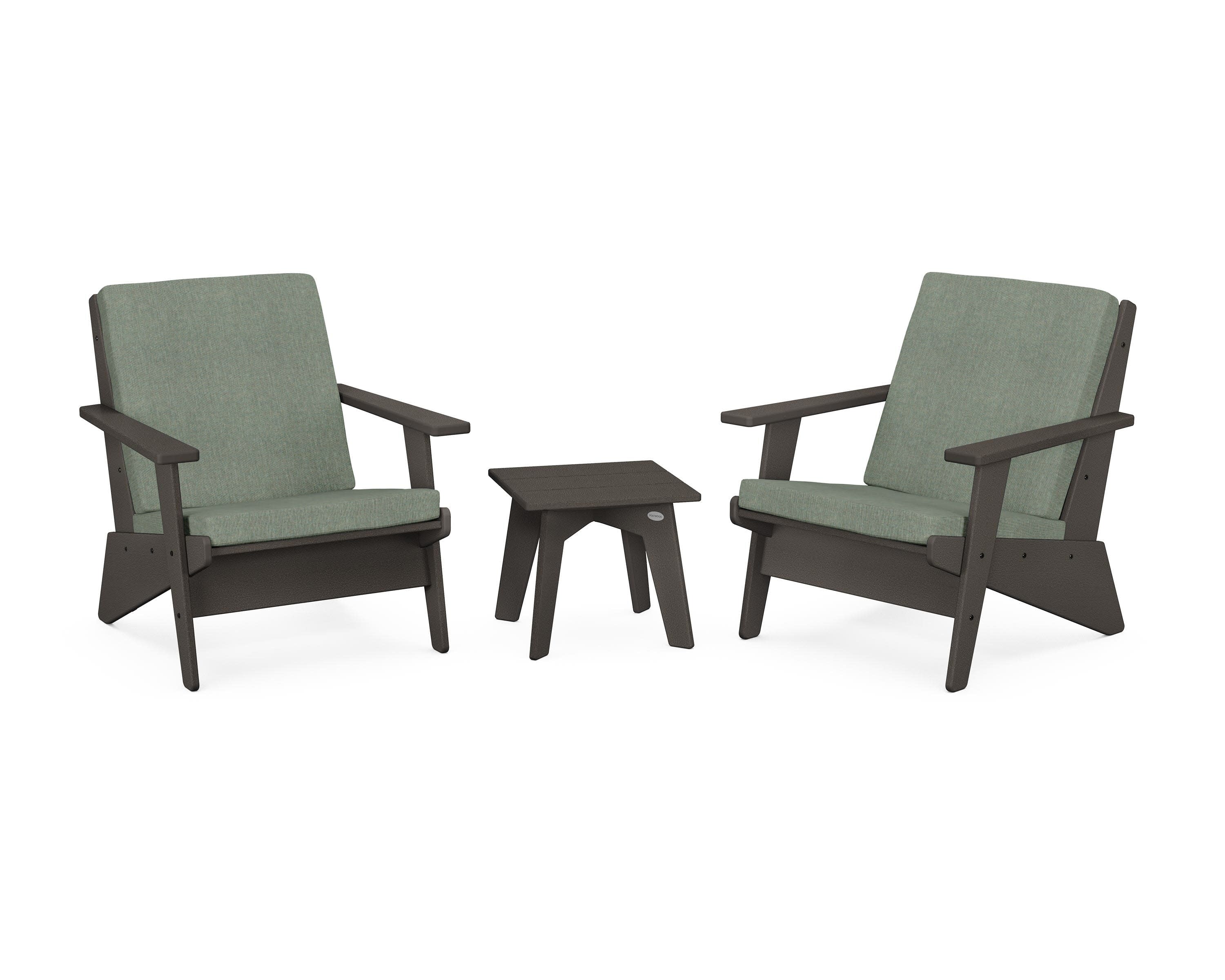 Riviera Modern Lounge 3-Piece Set in Vintage Coffee / Cast Sage