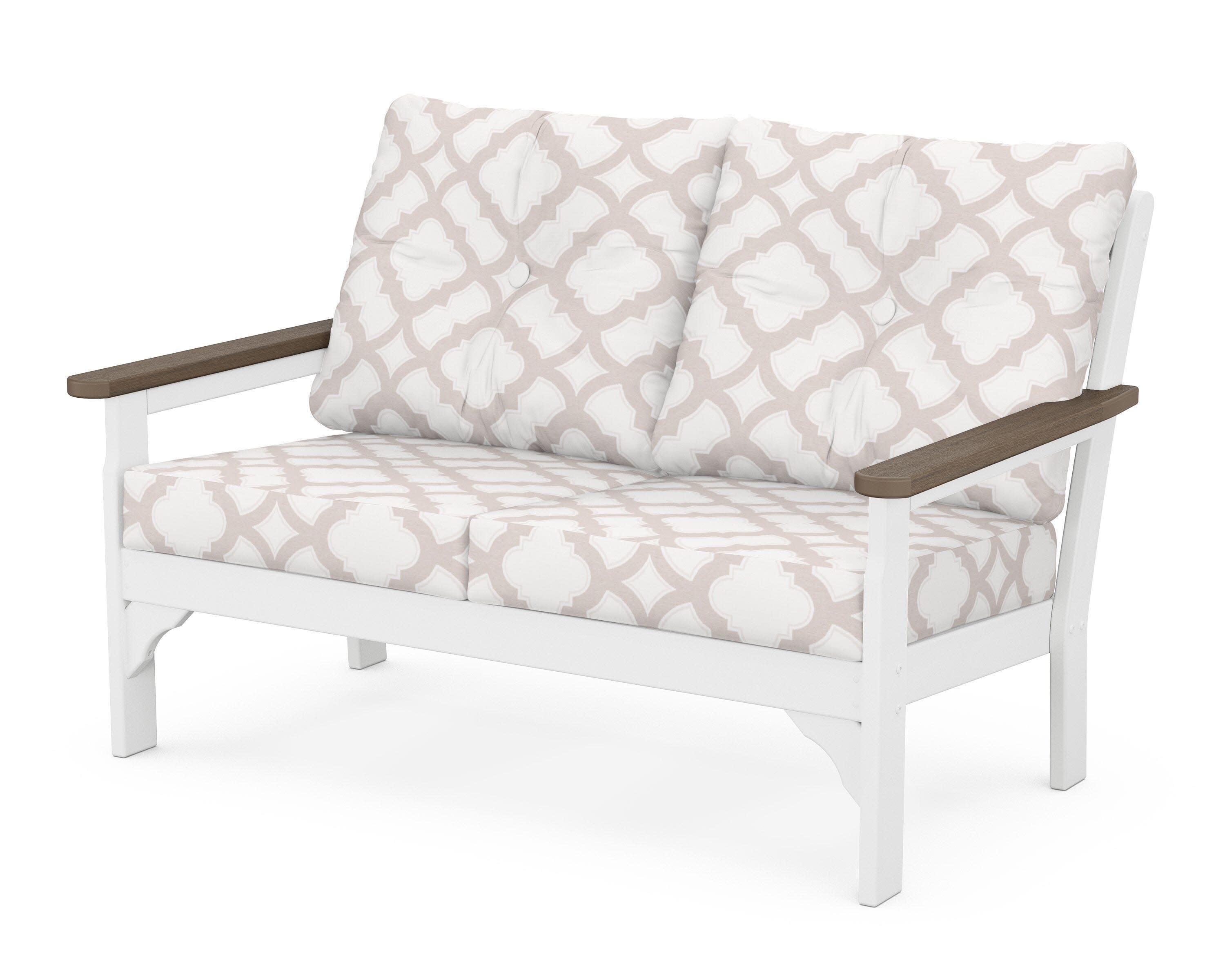Vineyard Deep Seating Loveseat in White / Kona / Trellis Dune Burlap