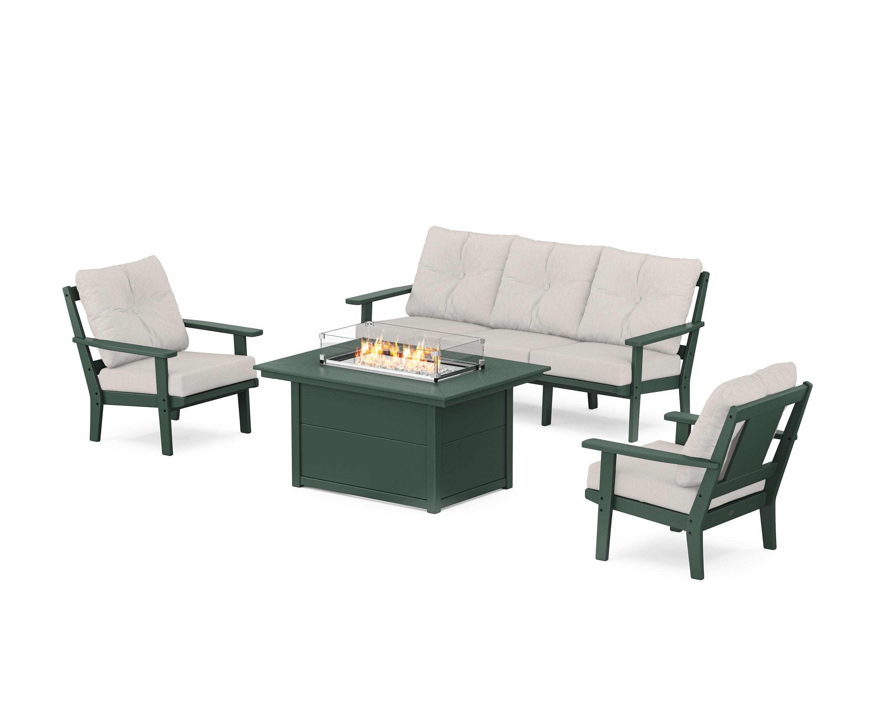 Prairie Deep Seating Fire Pit Table Set in Green / Cast Ash