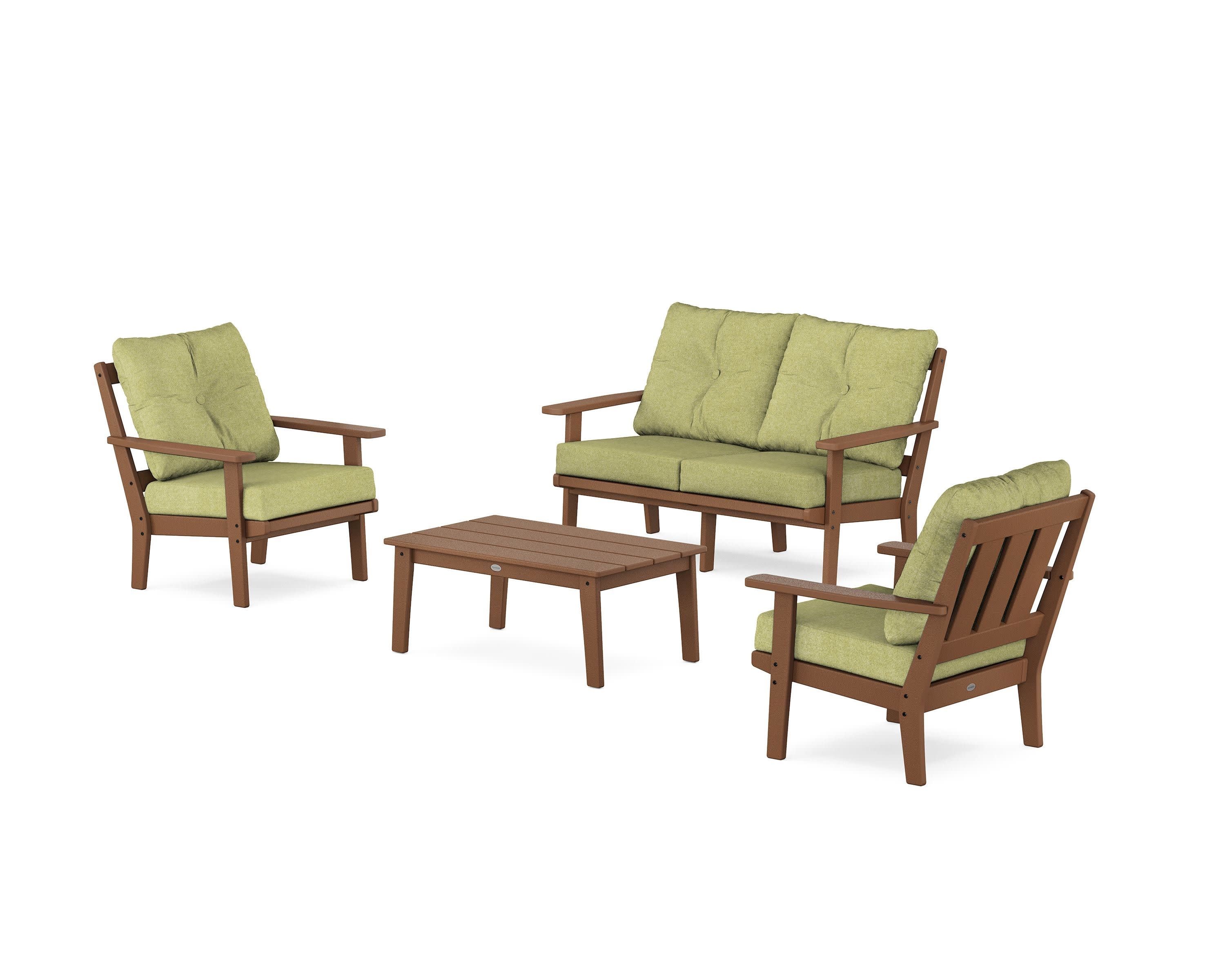 Oxford 4-Piece Deep Seating Set with Loveseat in Teak / Chartreuse Boucle