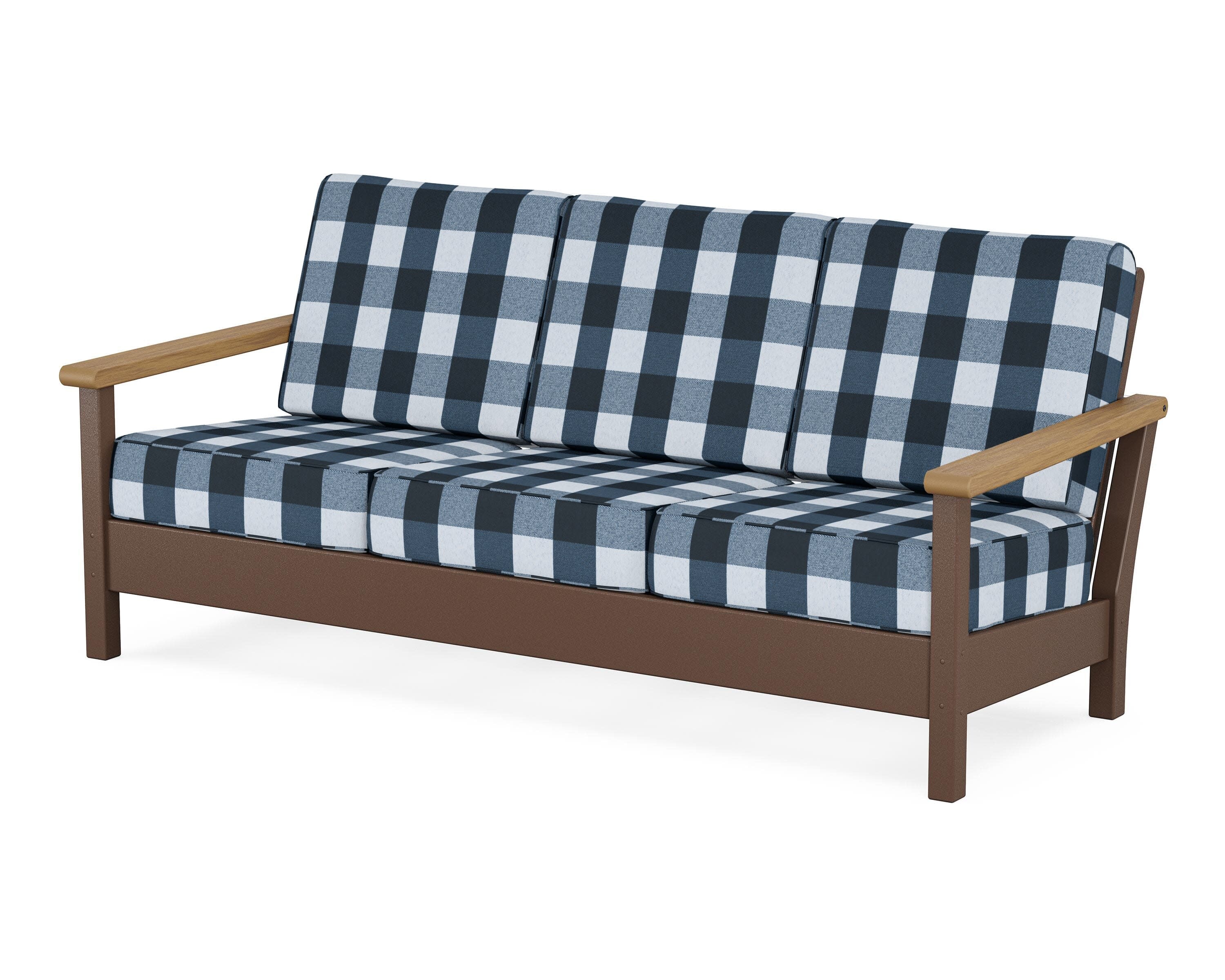 Harbour Deep Seating Sofa in Mahogany / Natural / Buffalo Plaid Marine Indigo