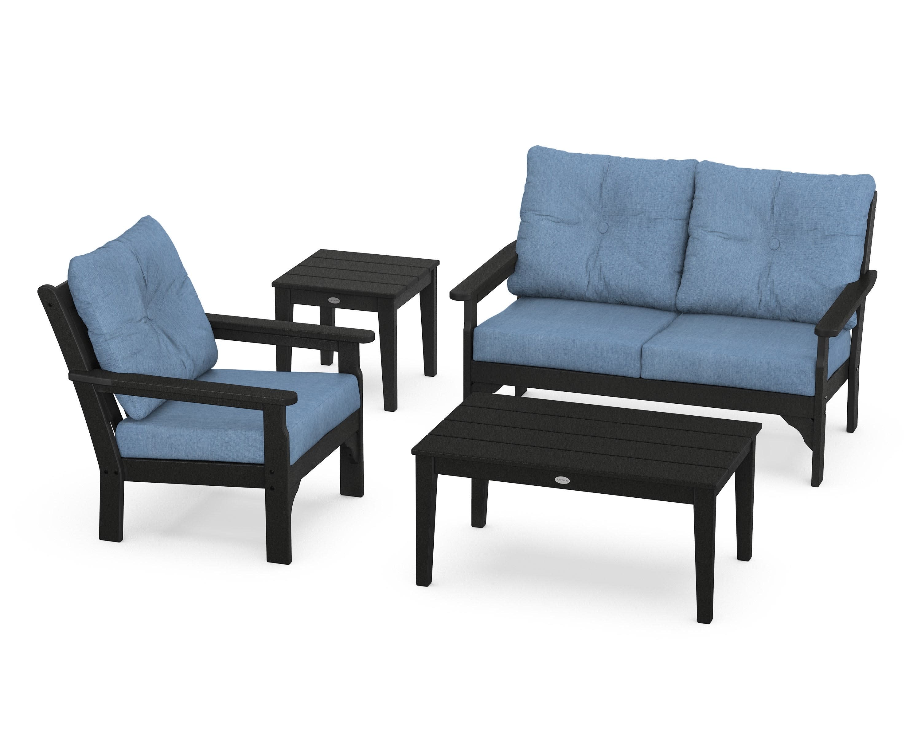 Vineyard 4-Piece Deep Seating Set in Black / Sky Blue