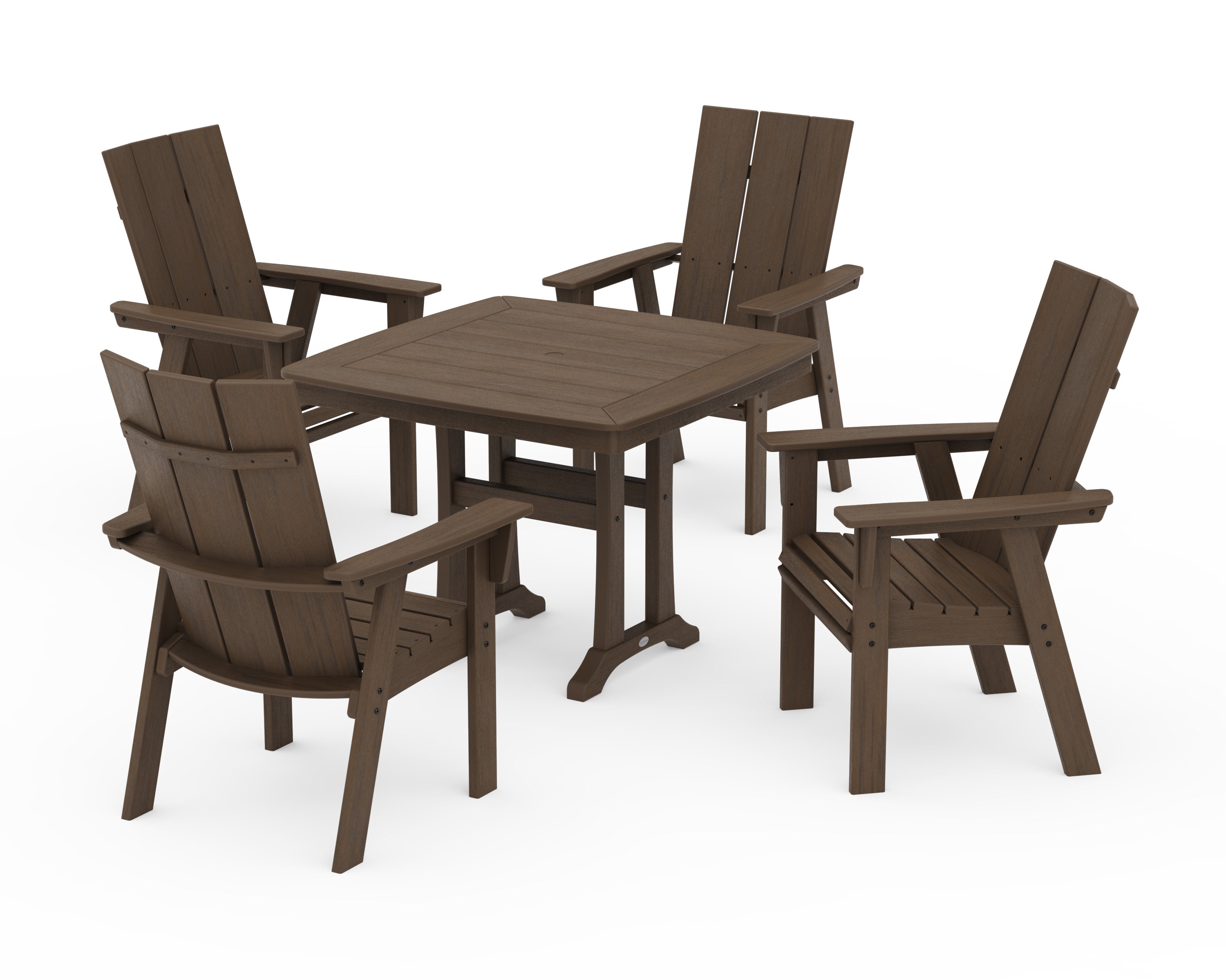 Modern Adirondack 5-Piece Dining Set with Trestle Legs in Kona