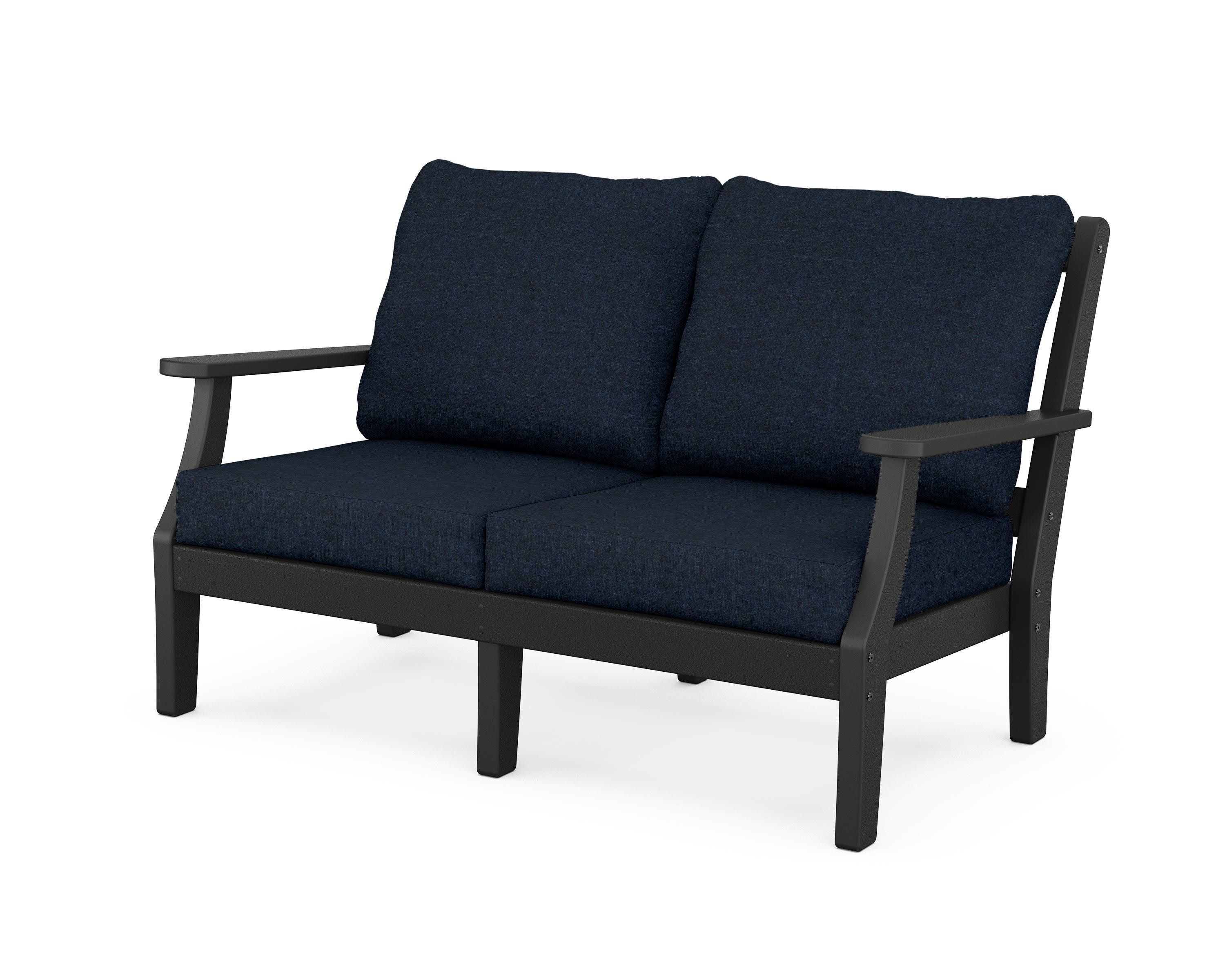 Chinoiserie Deep Seating Loveseat in Black / Marine Indigo