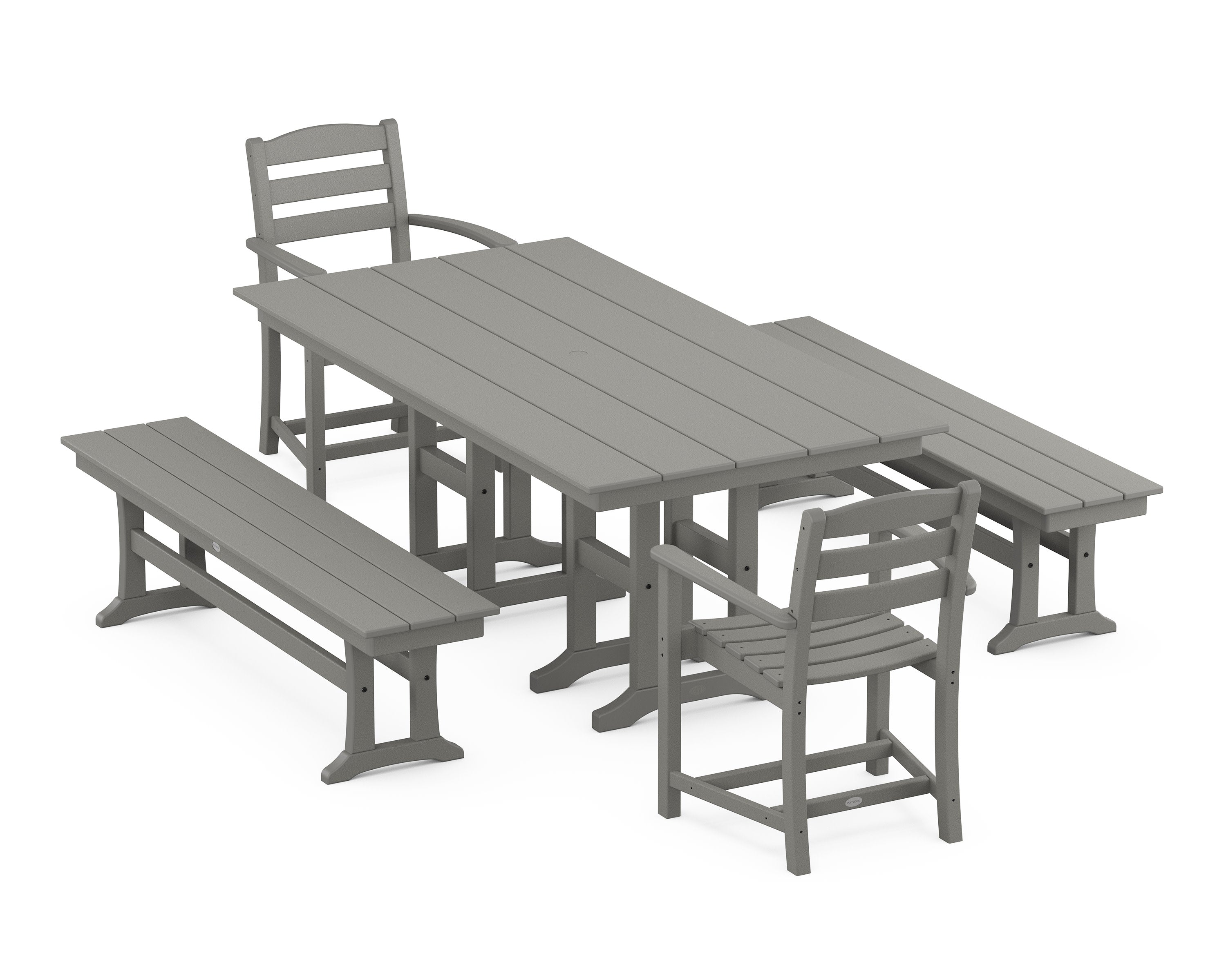 La Casa Caf 5-Piece Farmhouse Dining Set with Benches in Slate Grey