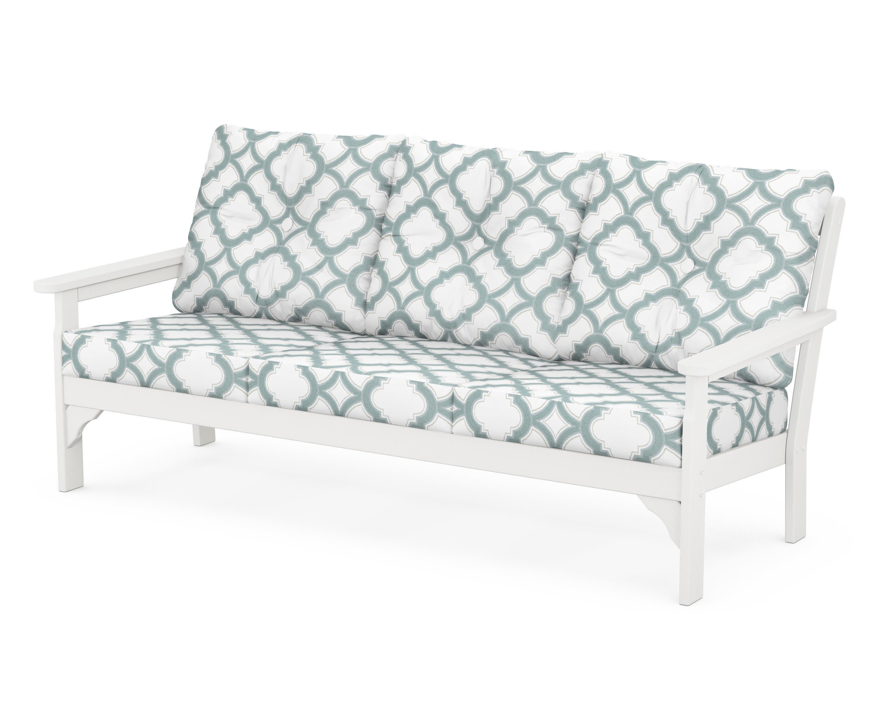 Vineyard Deep Seating Sofa in Vintage White / Trellis Glacier Spa