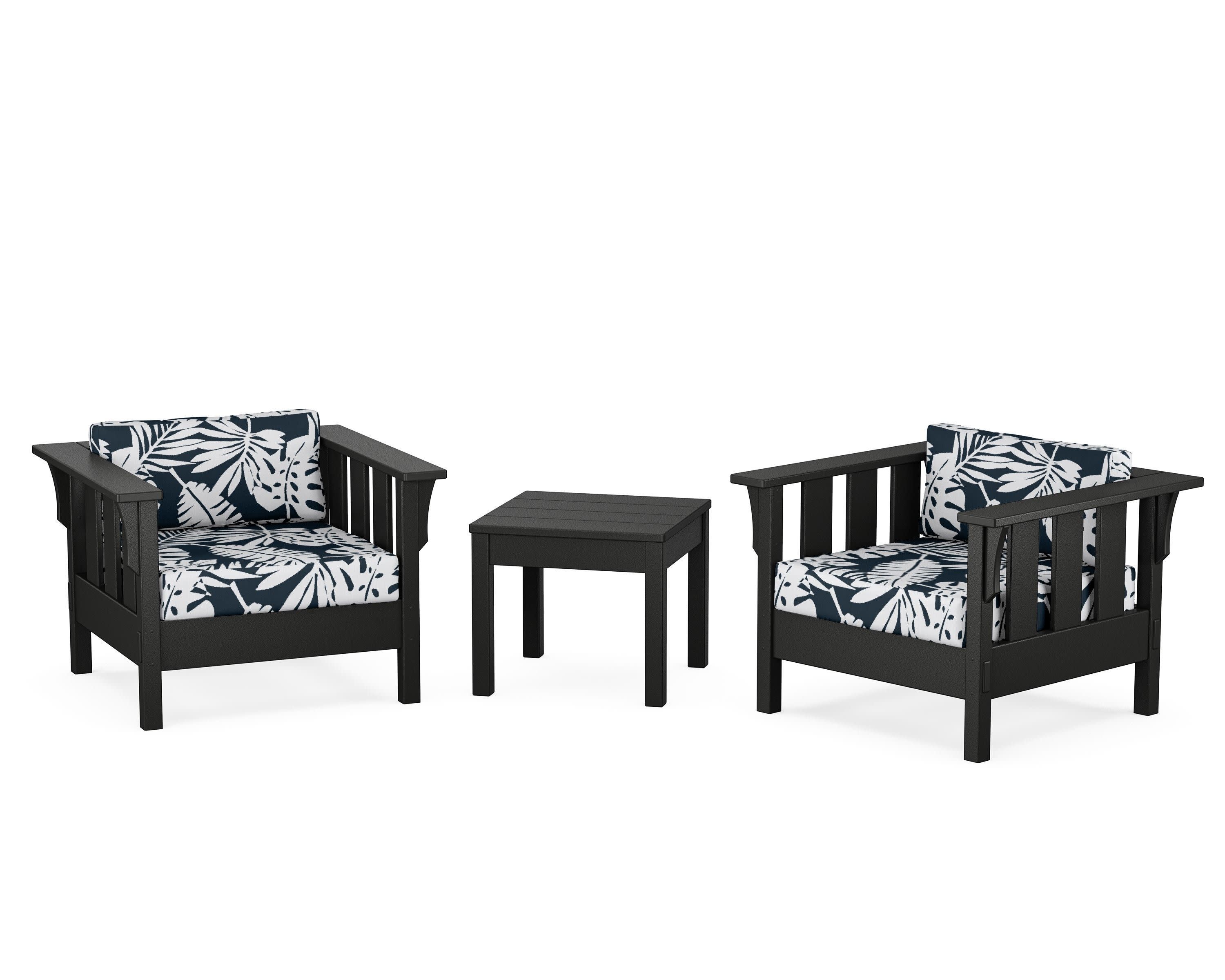 Acadia 3-Piece Deep Seating Set in Black / Leaf Marine Indigo