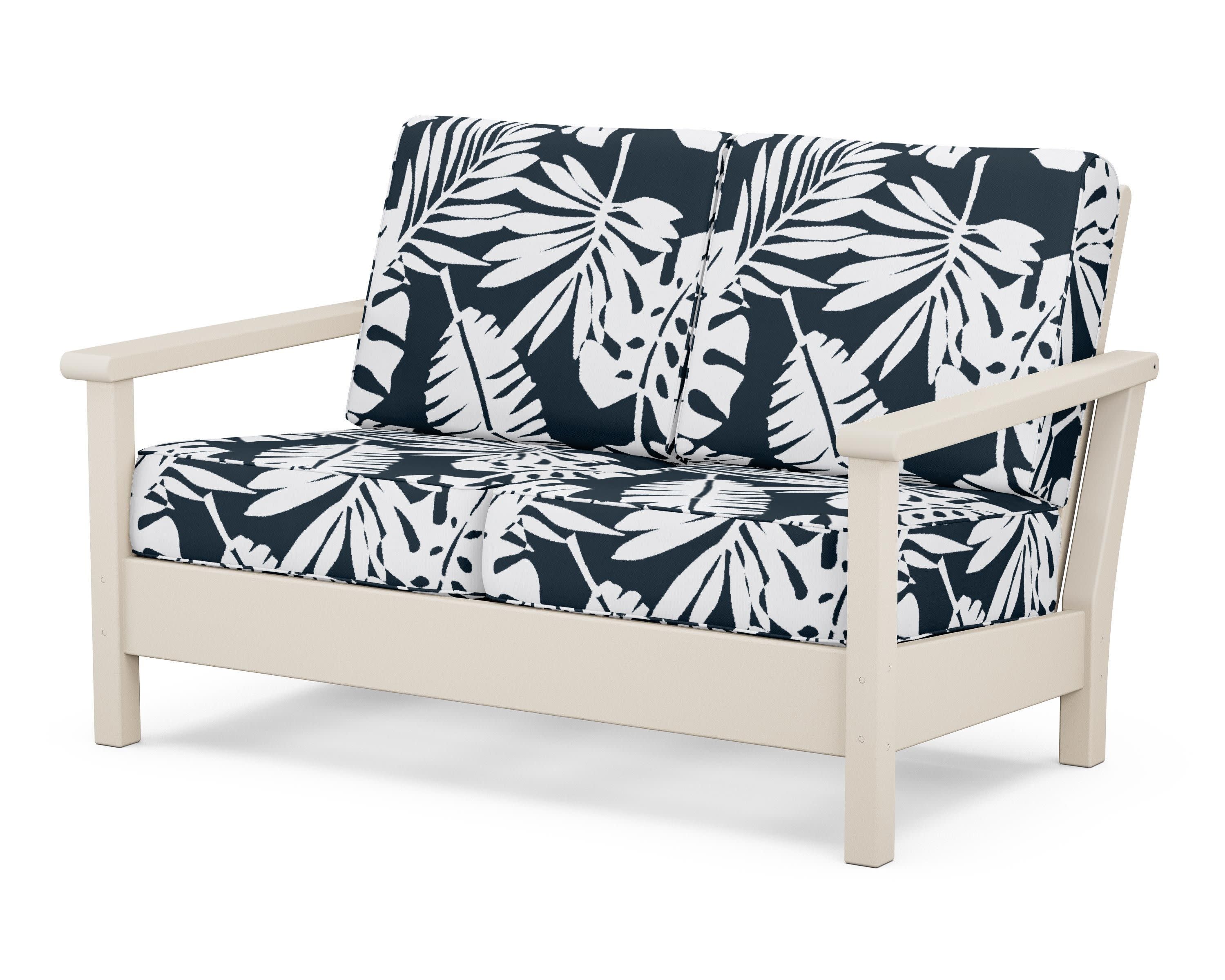 Harbour Deep Seating Loveseat in Sand / Leaf Marine Indigo