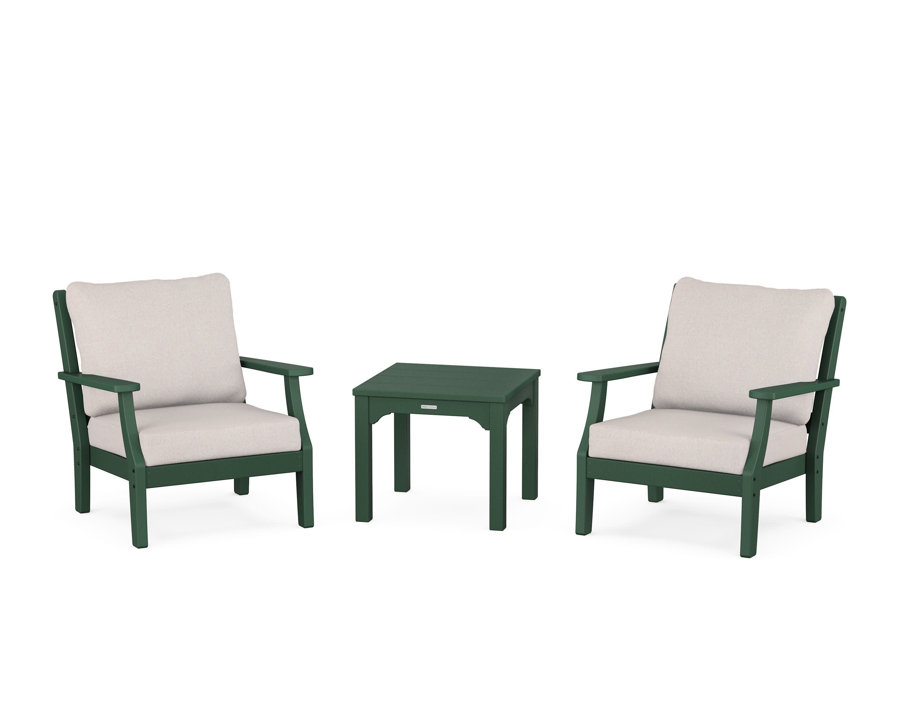 Chinoiserie 3-Piece Deep Seating Set in Green / Dune Burlap