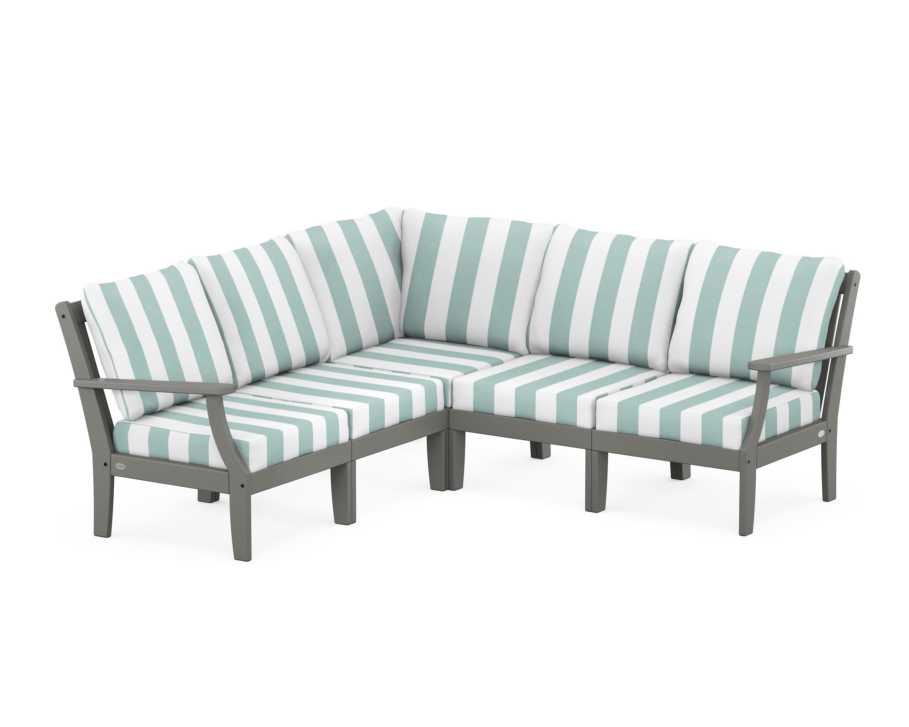 Braxton Modular 5-Piece Deep Seating Set in Slate Grey / Cabana Stripe Glacier Spa