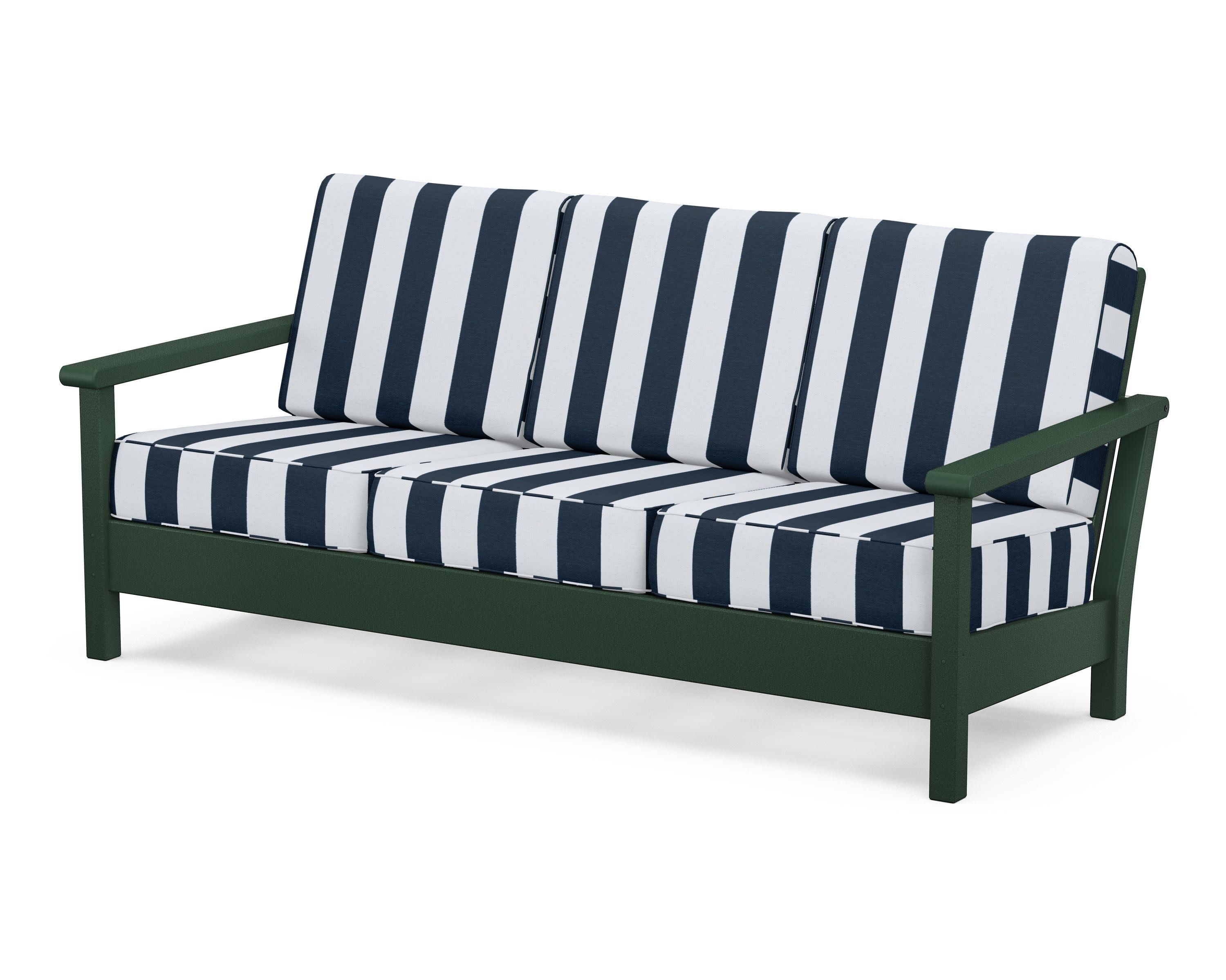 Harbour Deep Seating Sofa in Green / Cabana Stripe Marine Indigo