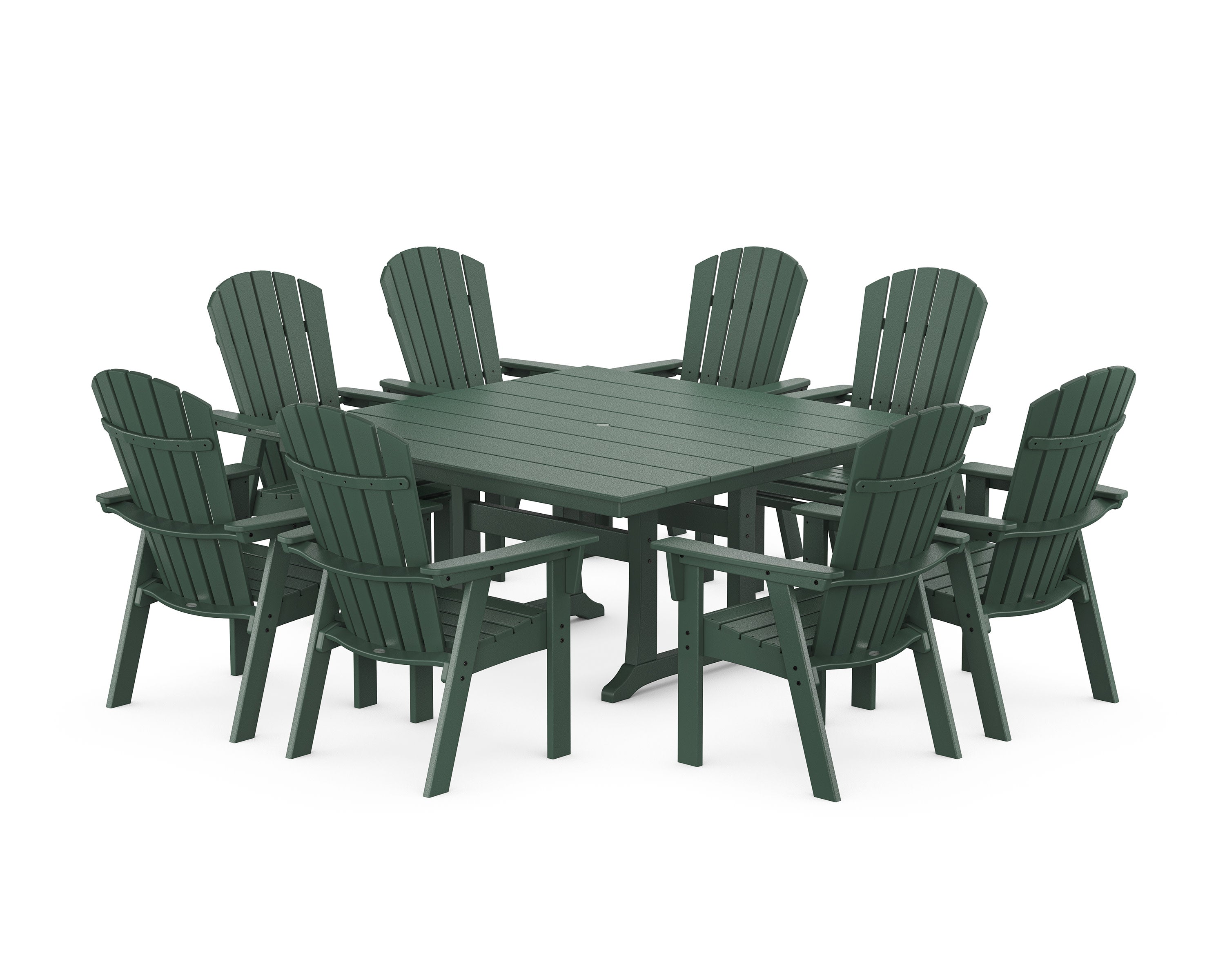 Nautical Curveback Adirondack 9-Piece Square Dining Set with Trestle Legs in Green