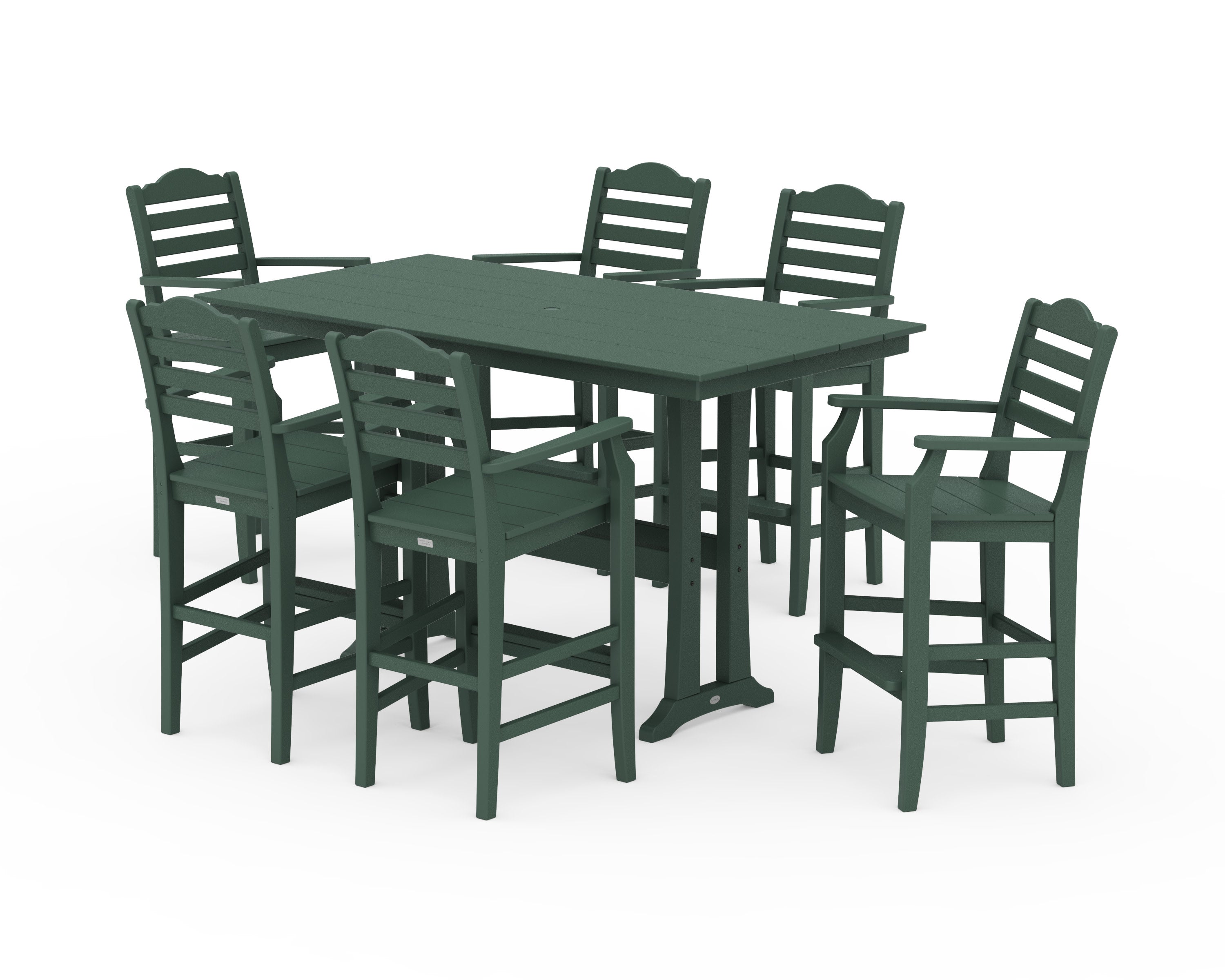 Savannah Arm Chair 7-Piece Farmhouse Bar Set with Trestle Legs in Green