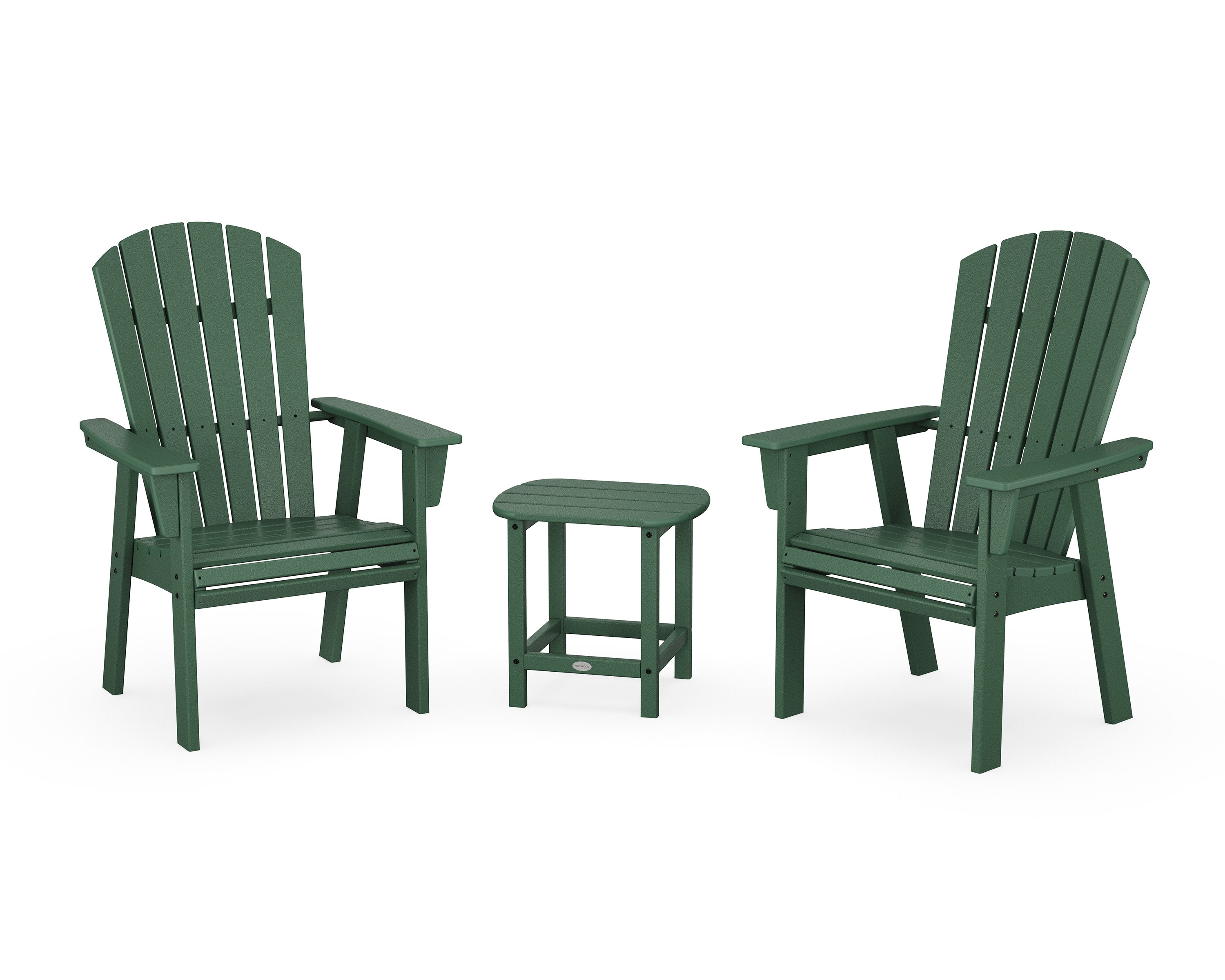 Nautical 3-Piece Curveback Upright Adirondack Chair Set in Green