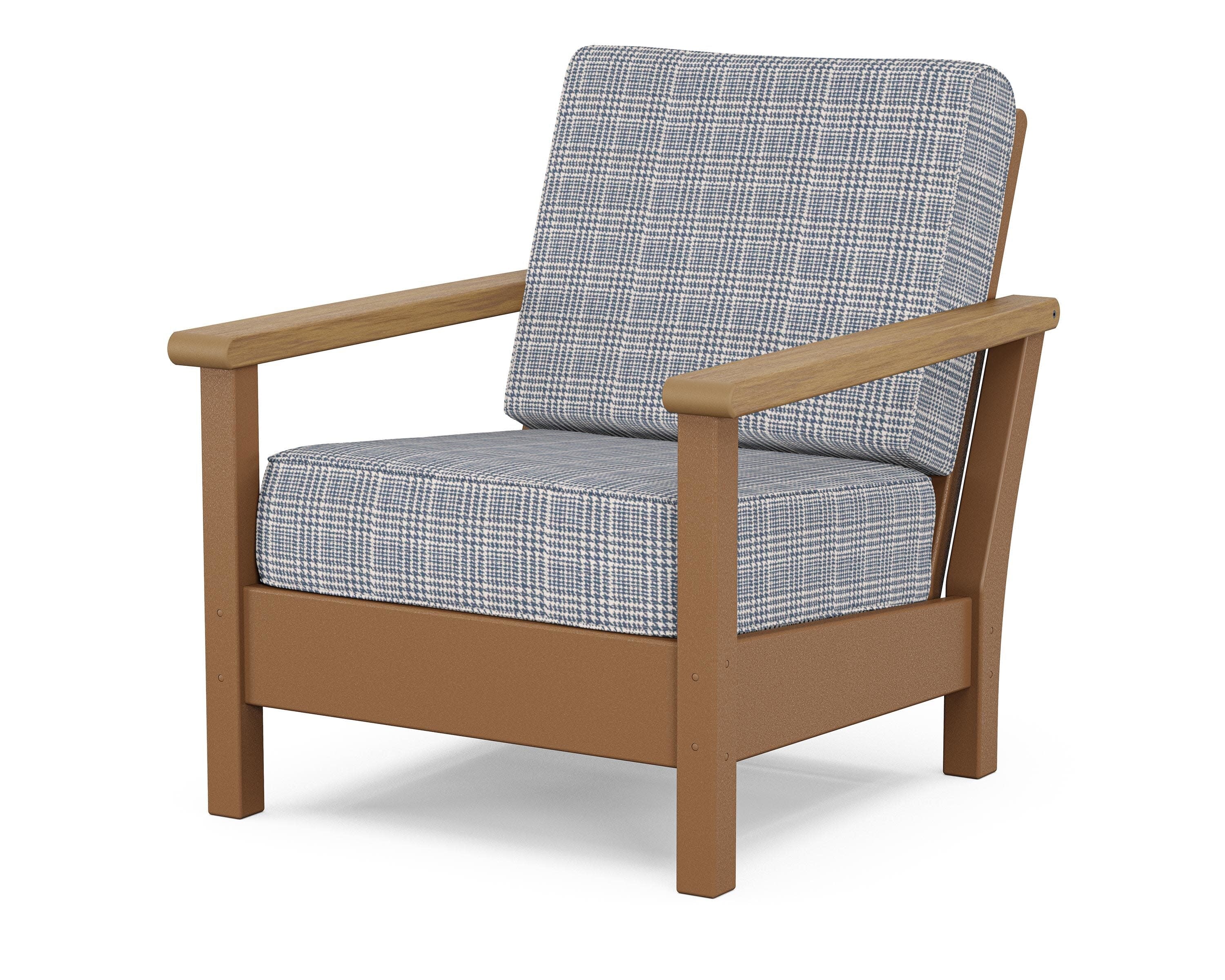 Harbour Deep Seating Chair in Teak / Natural / Houndstooth Sky Blue