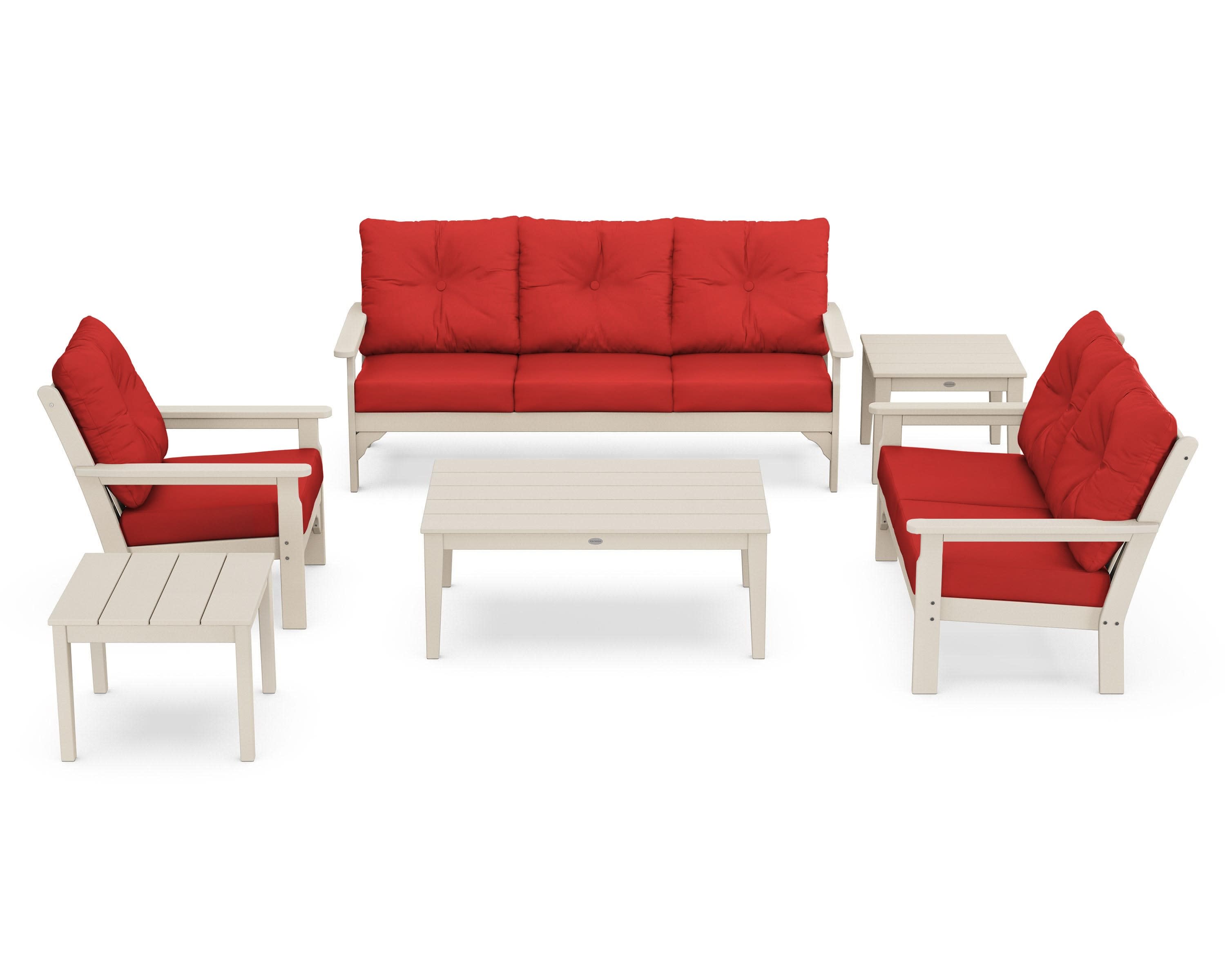 Vineyard 6-Piece Deep Seating Set in Sand / Crimson Linen