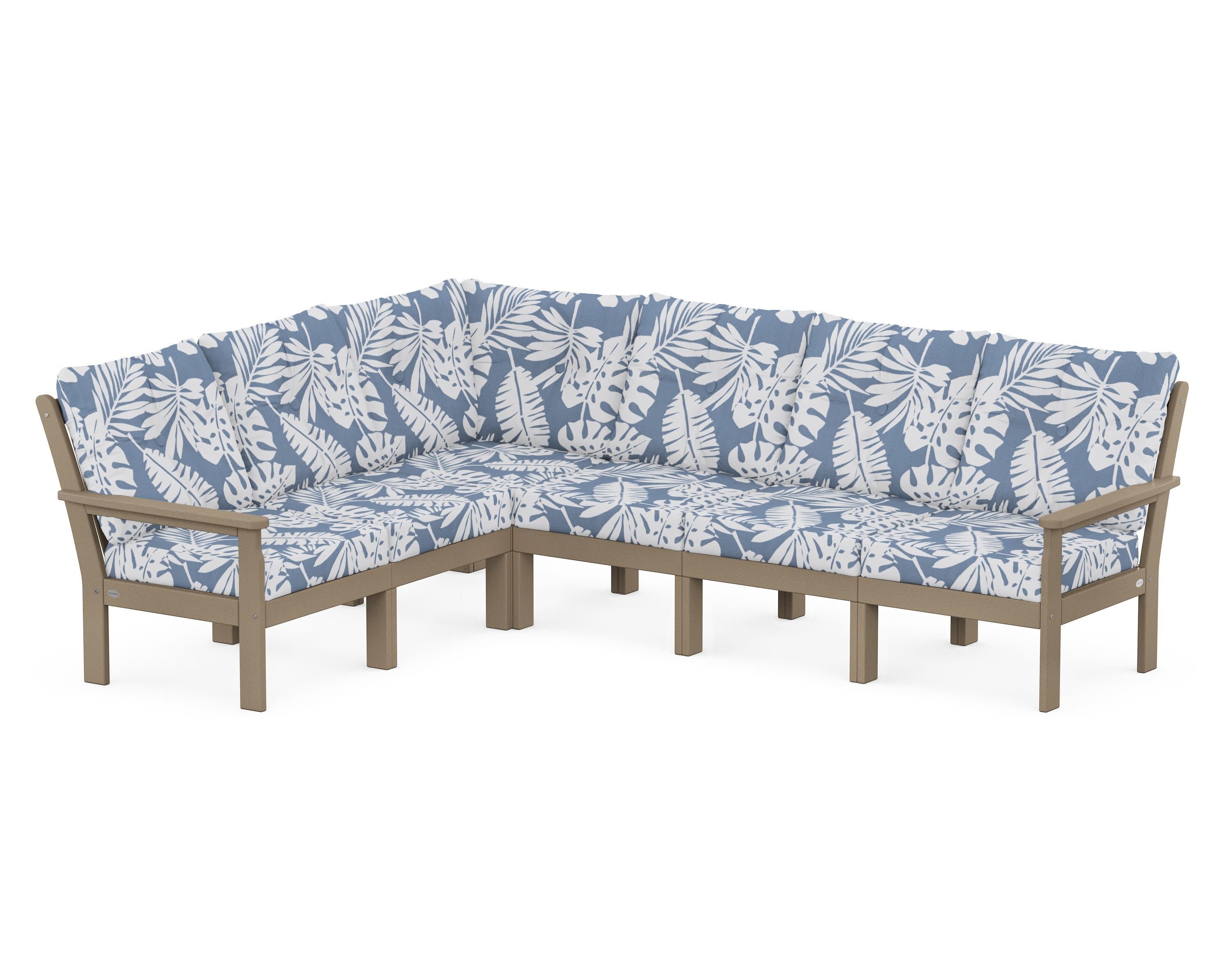 Vineyard 6-Piece Sectional in Vintage Sahara / Leaf Sky Blue