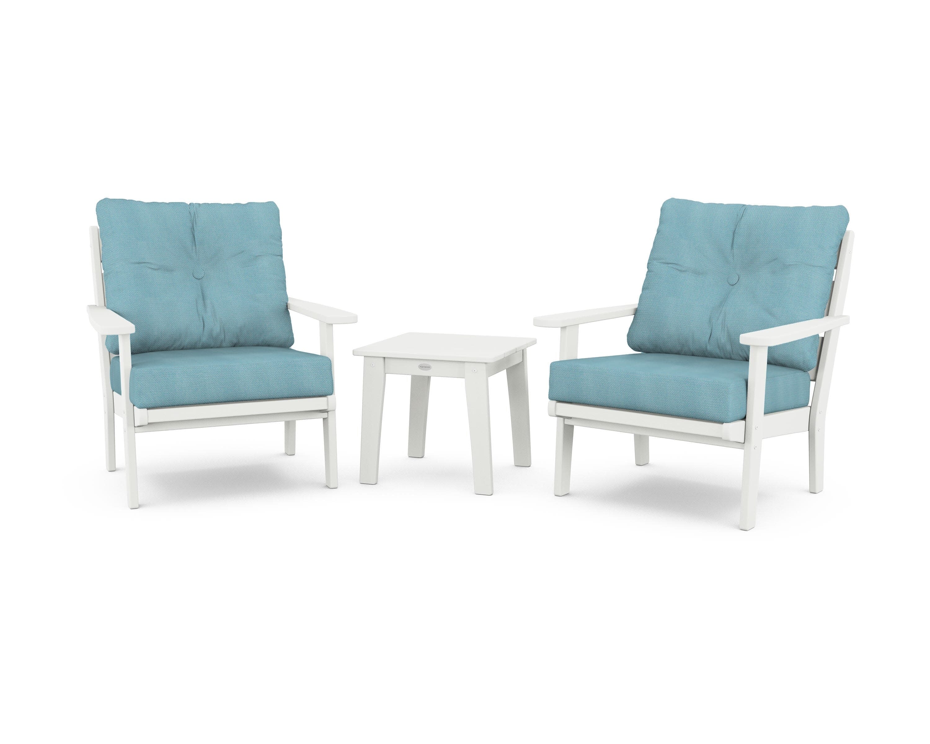 Lakeside 3-Piece Deep Seating Chair Set in Vintage White / Lattice Sky Blue