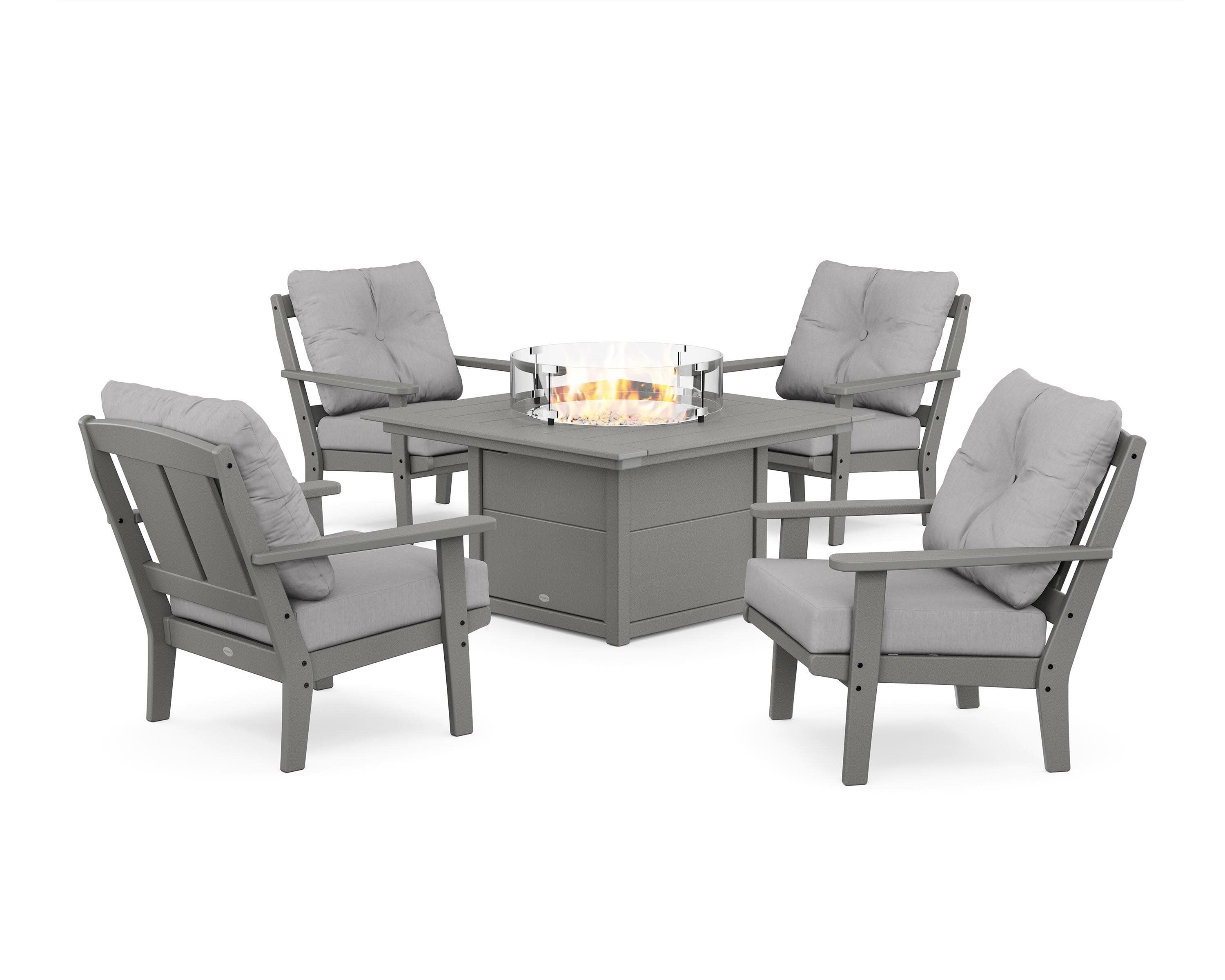 Mission 5-Piece Deep Seating Set with Fire Pit Table in Slate Grey / Granite