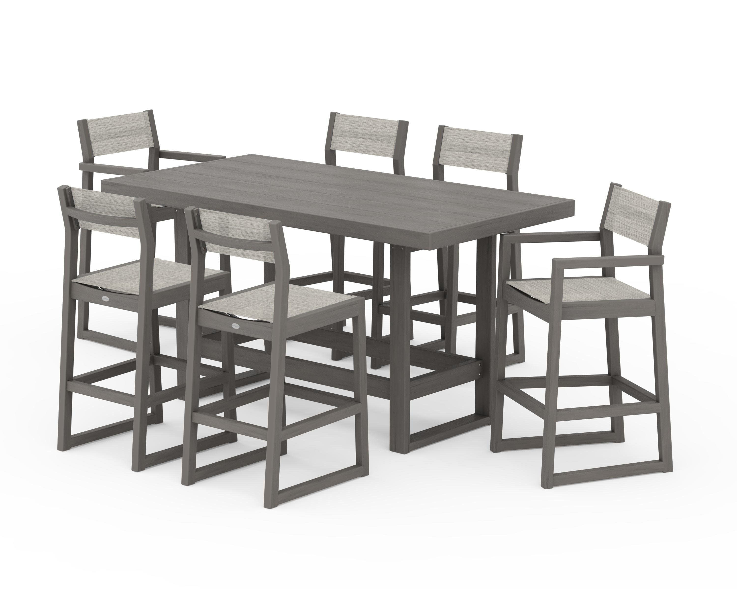EDGE Sling 7-Piece Bar Table Set in Driftwood / Birch Sling