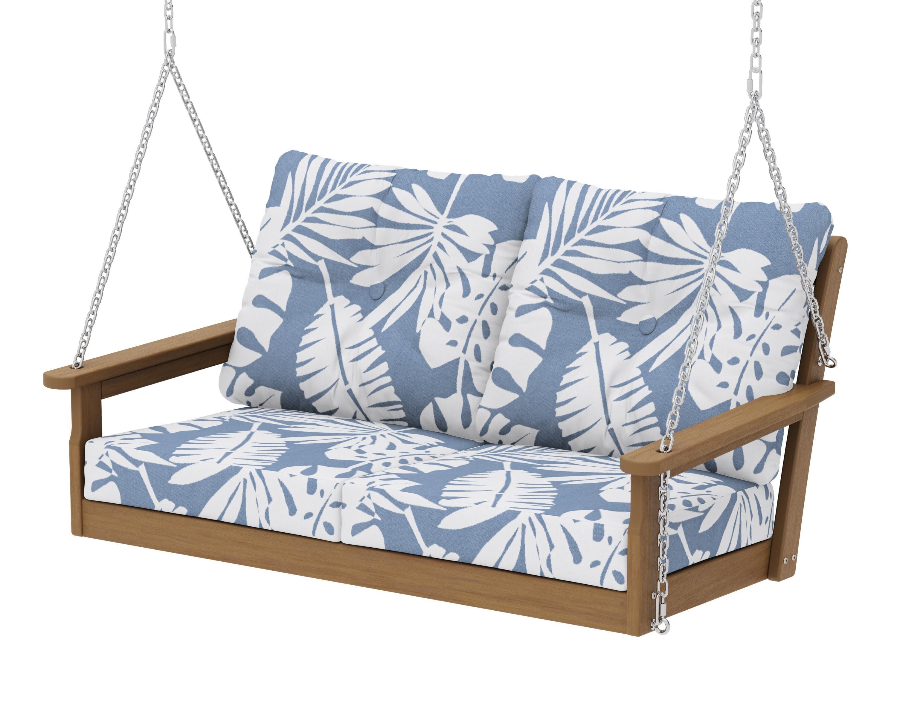 Vineyard Deep Seating Swing in Natural / Leaf Sky Blue