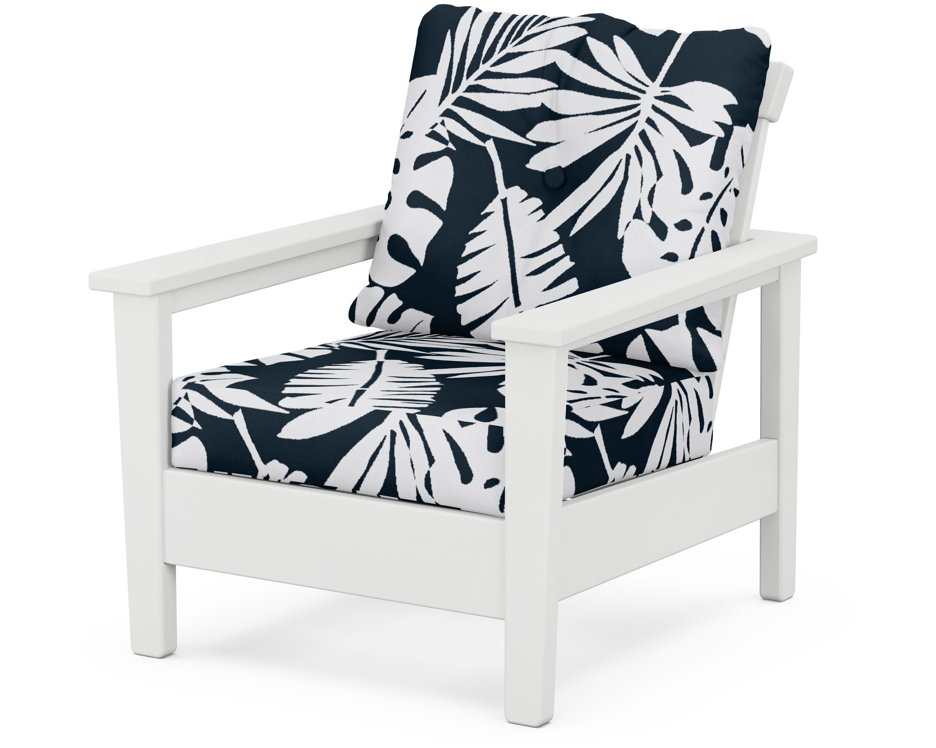 Prescott Deep Seating Chair in White / Leaf Marine Indigo