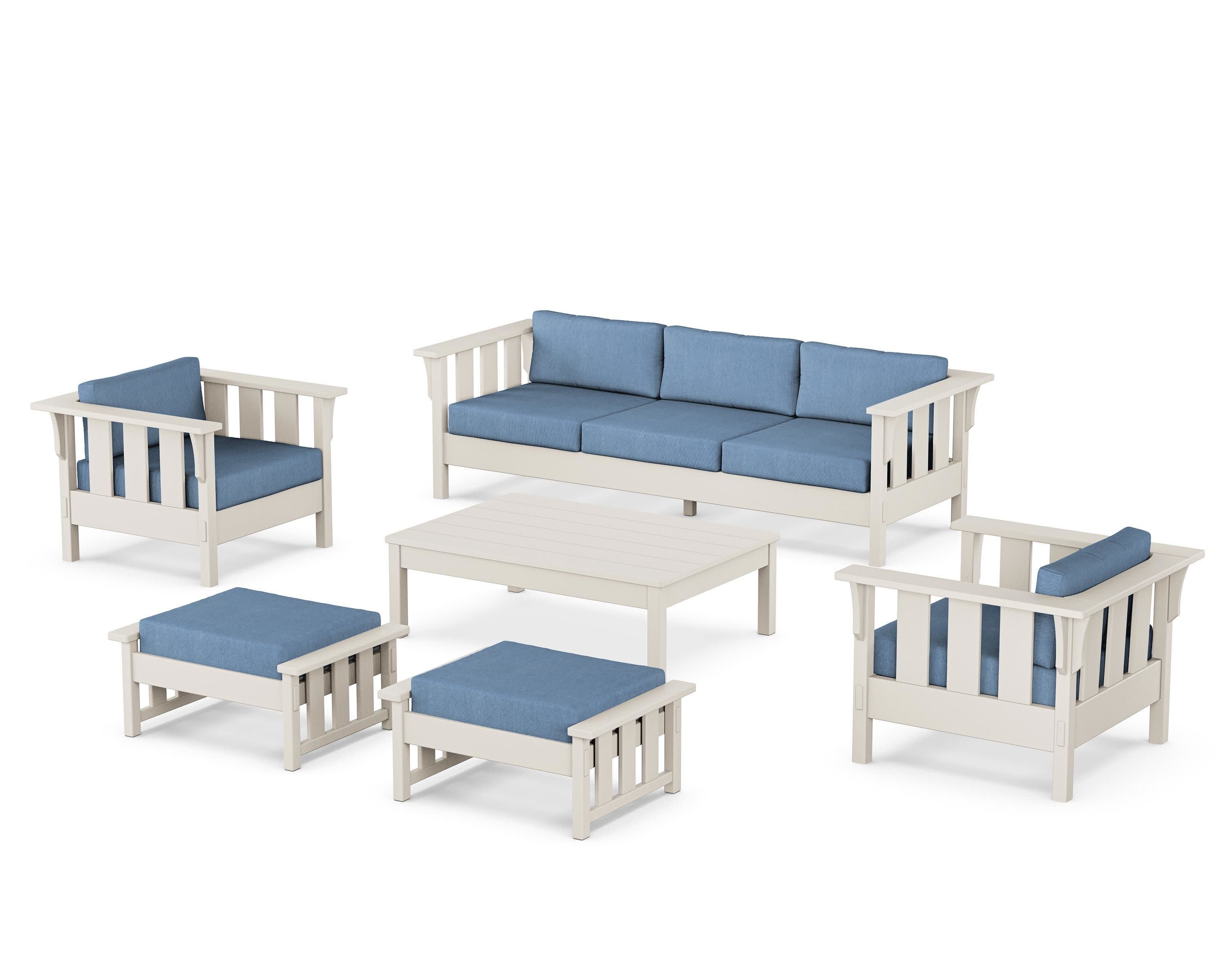 Acadia 6-Piece Lounge Sofa Set in Sand / Sky Blue