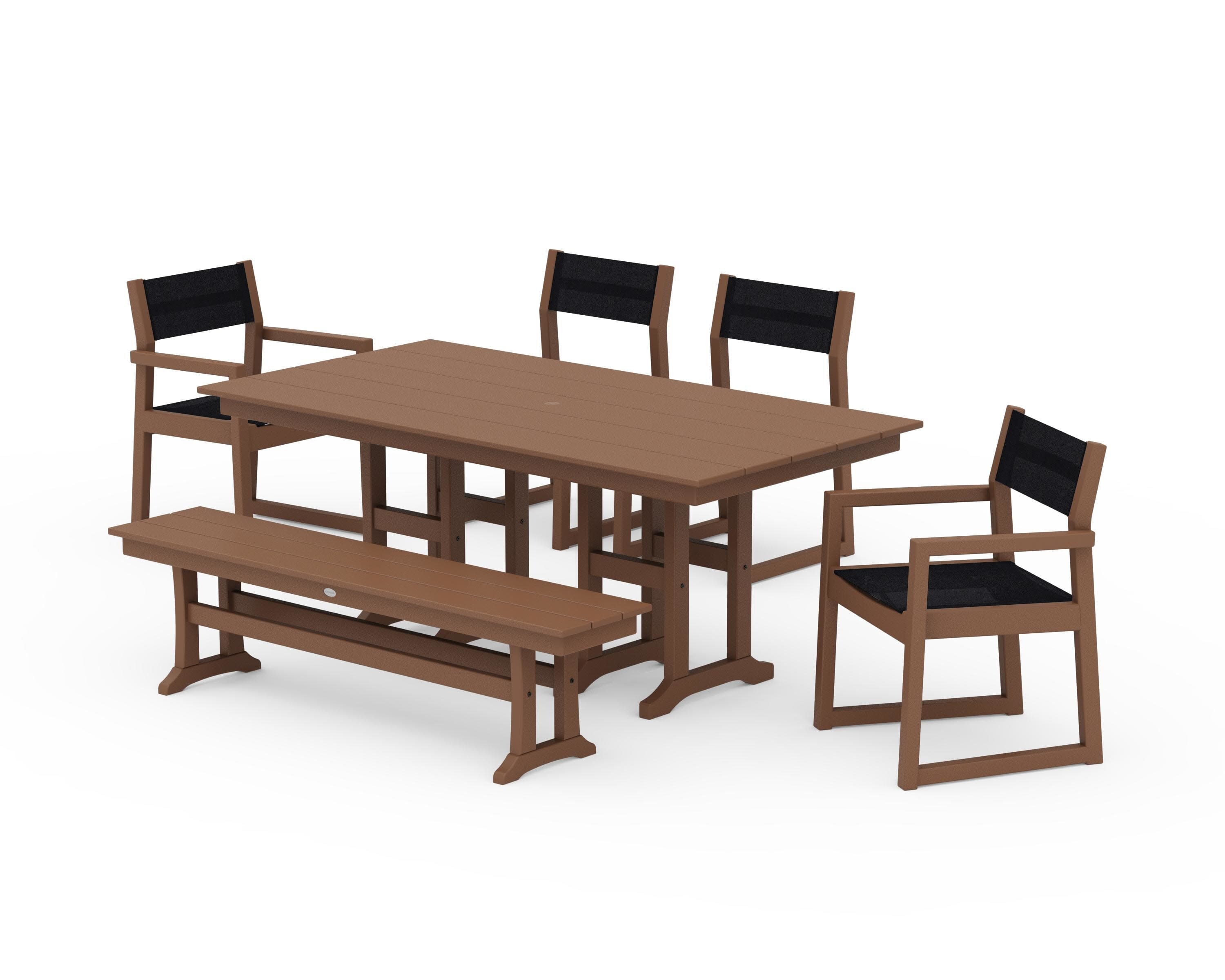 EDGE Sling 6-Piece Farmhouse Dining Set in Teak / Black Sling
