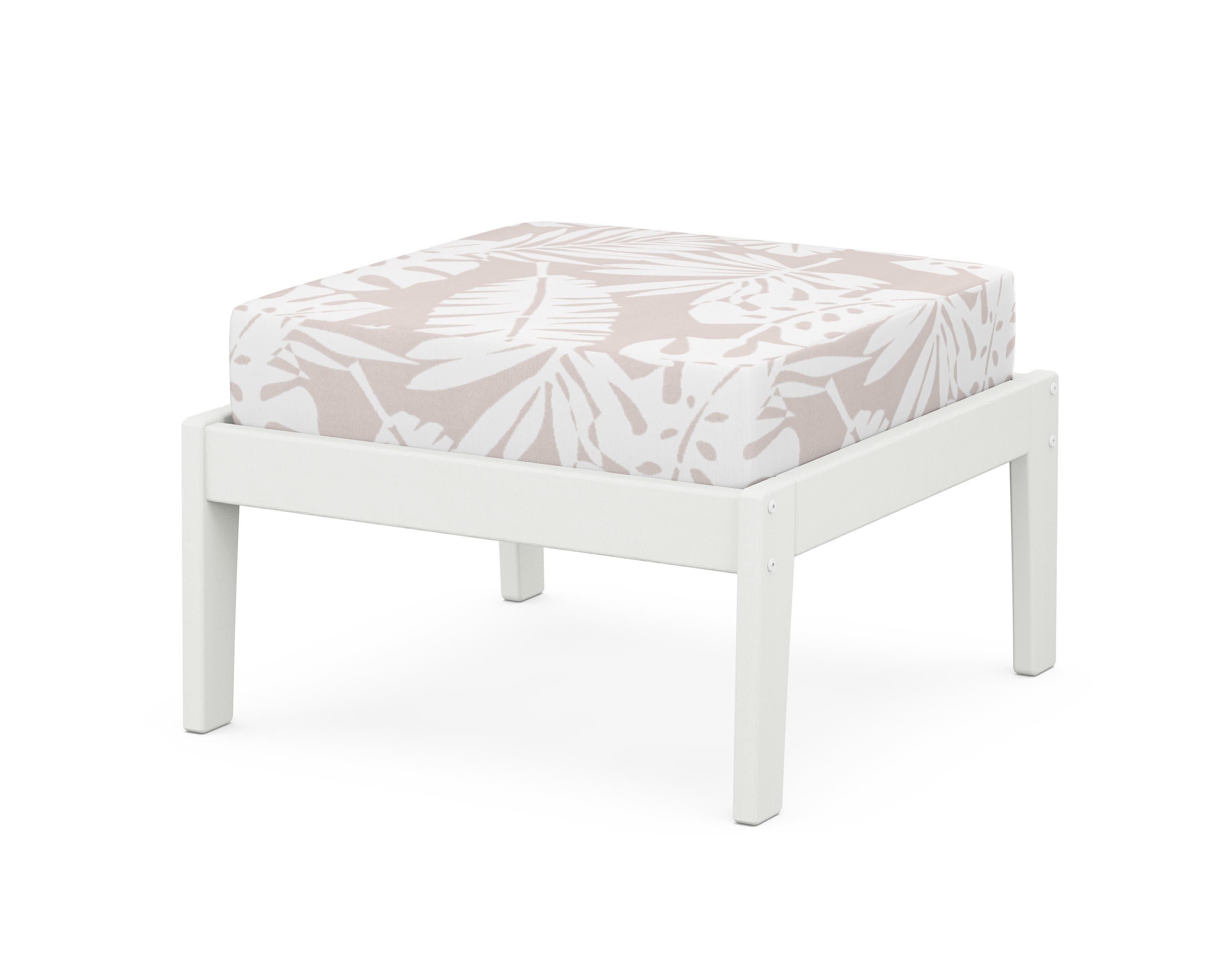Deep Seating Ottoman in Vintage White / Leaf Dune Burlap