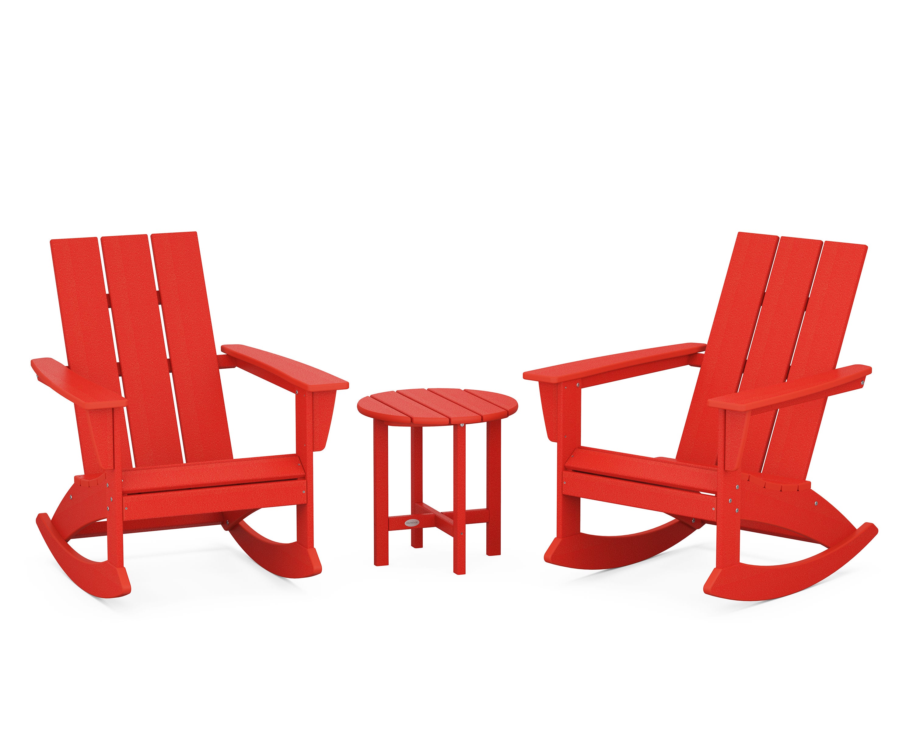 Modern 3-Piece Adirondack Rocking Chair Set in Sunset Red