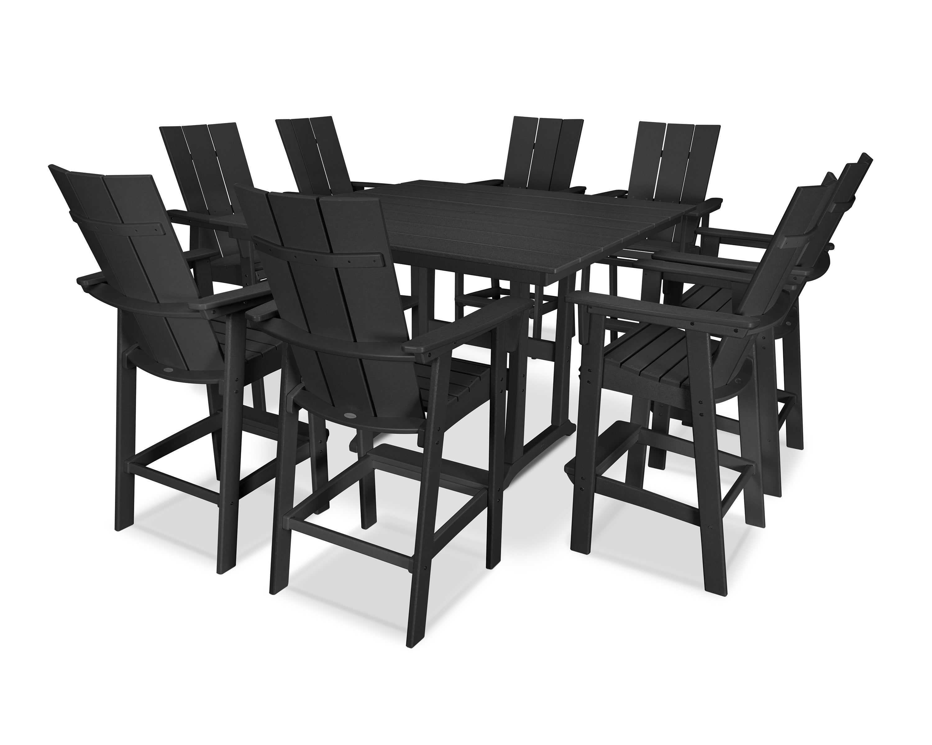 Modern Curveback Adirondack 9-Piece Farmhouse Trestle Bar Set in Black