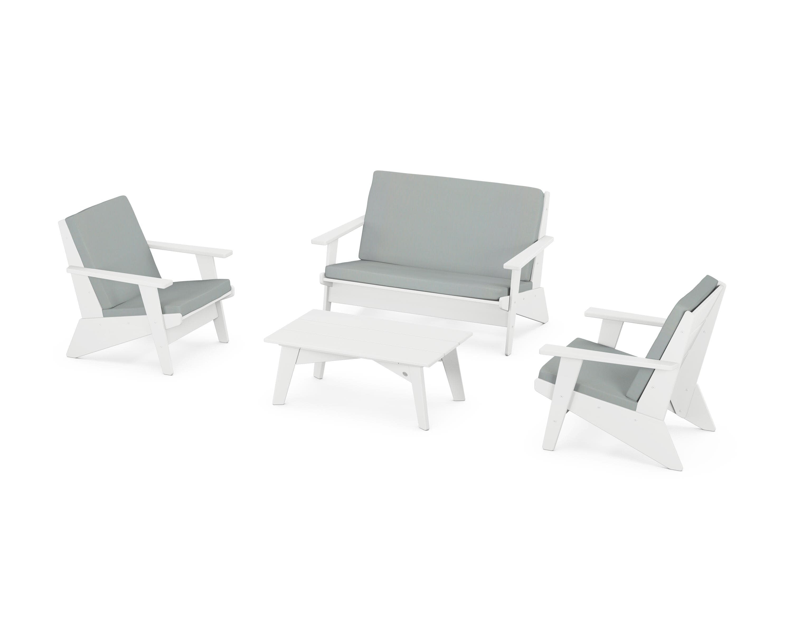 Riviera Modern Lounge 4-Piece Set in White / Spa