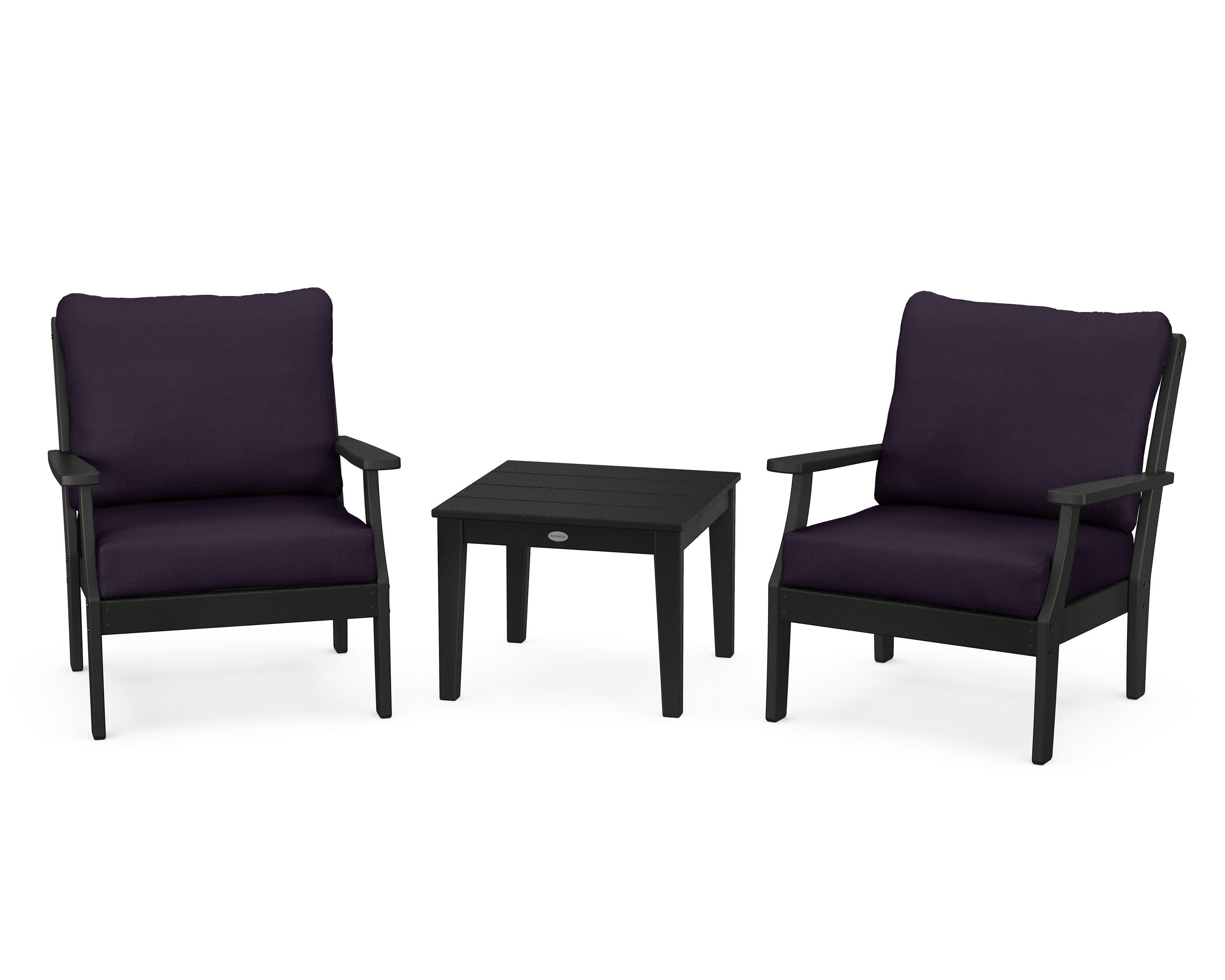 Braxton 3-Piece Deep Seating Set in Black / Navy Linen
