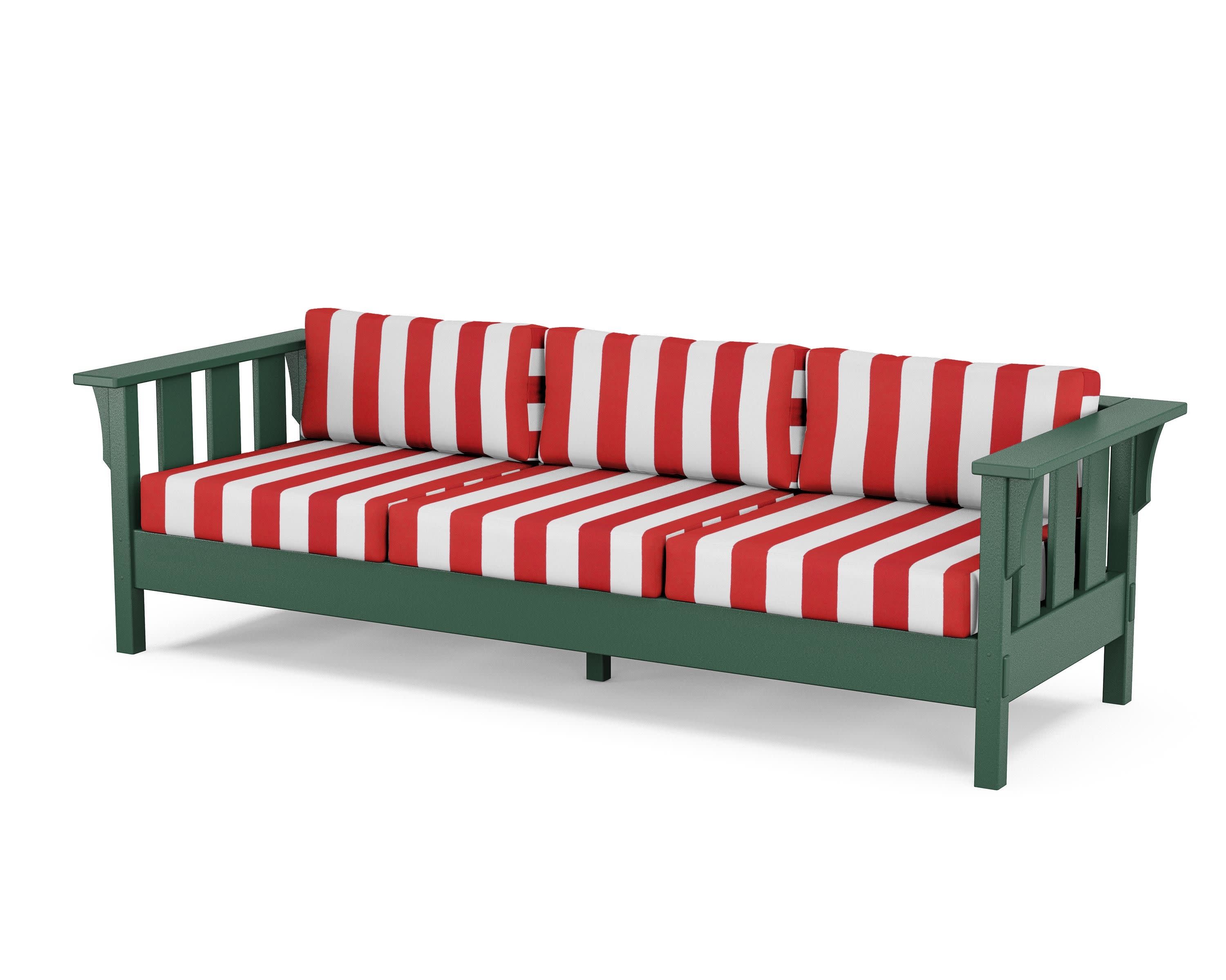 Acadia Deep Seating Sofa in Green / Cabana Stripe Crimson