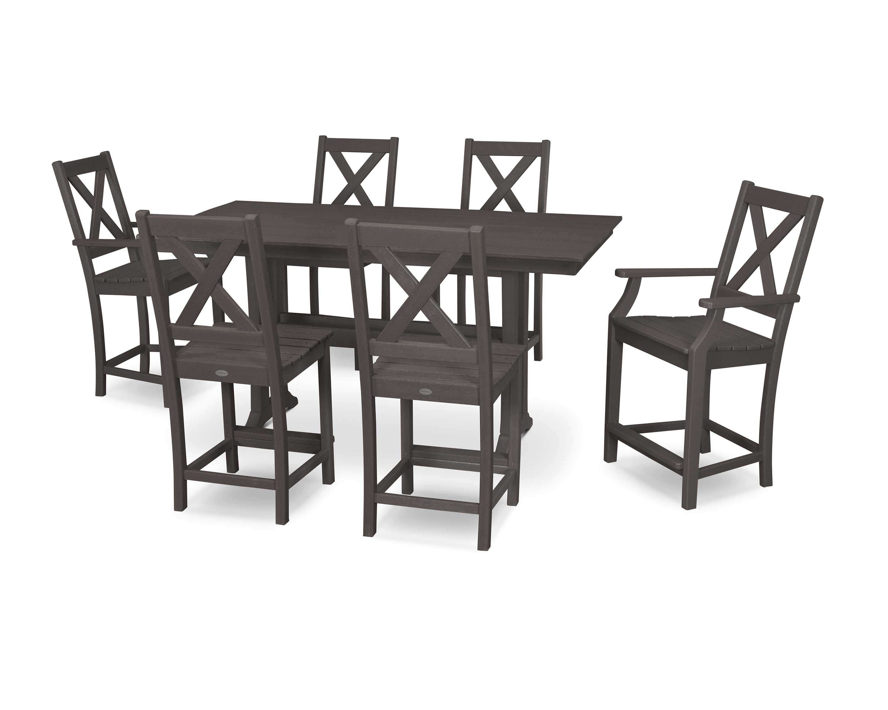 Braxton 7-Piece Farmhouse Trestle Counter Set in Vintage Coffee