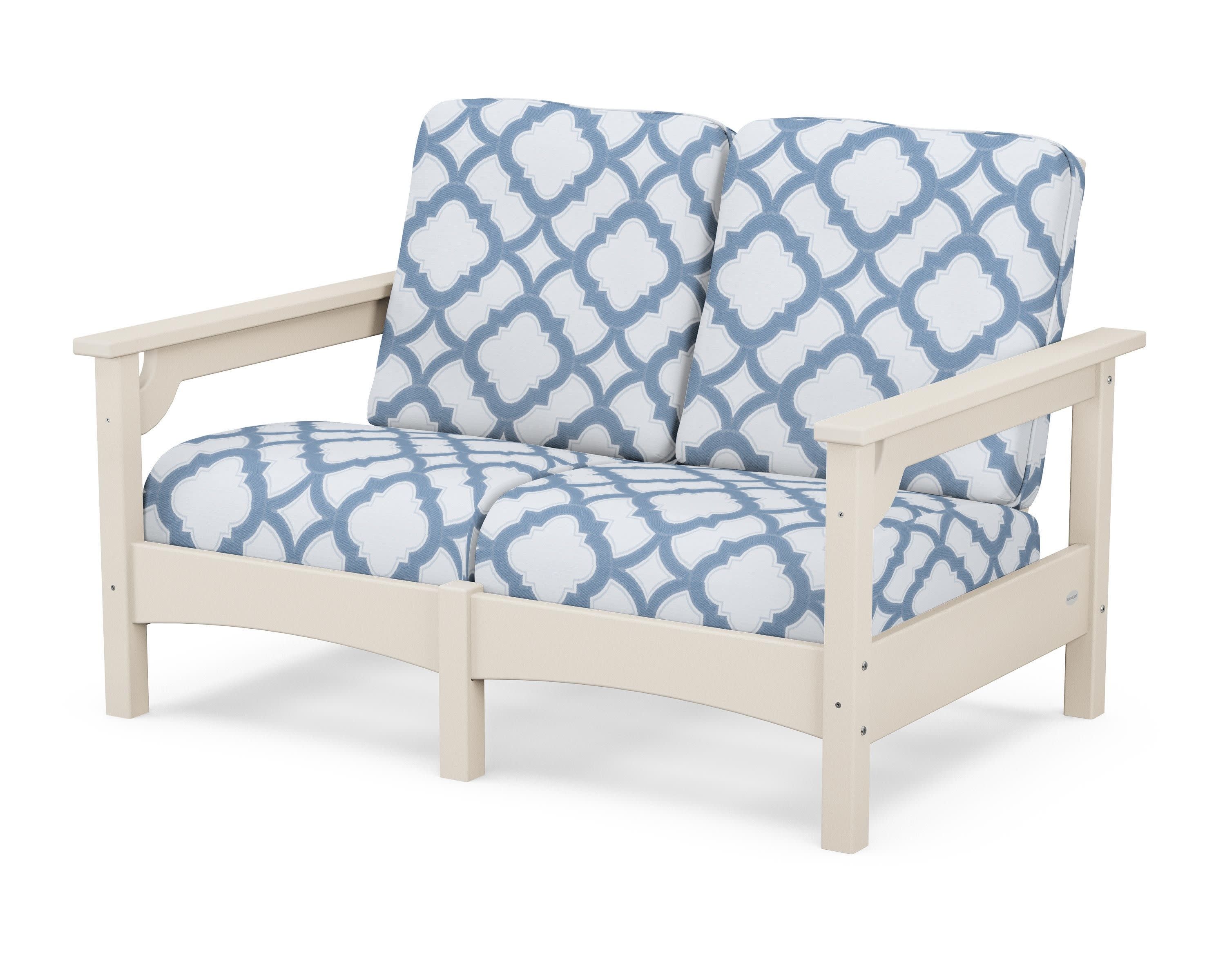 Club Loveseat in Sand / Trellis Sky Blue