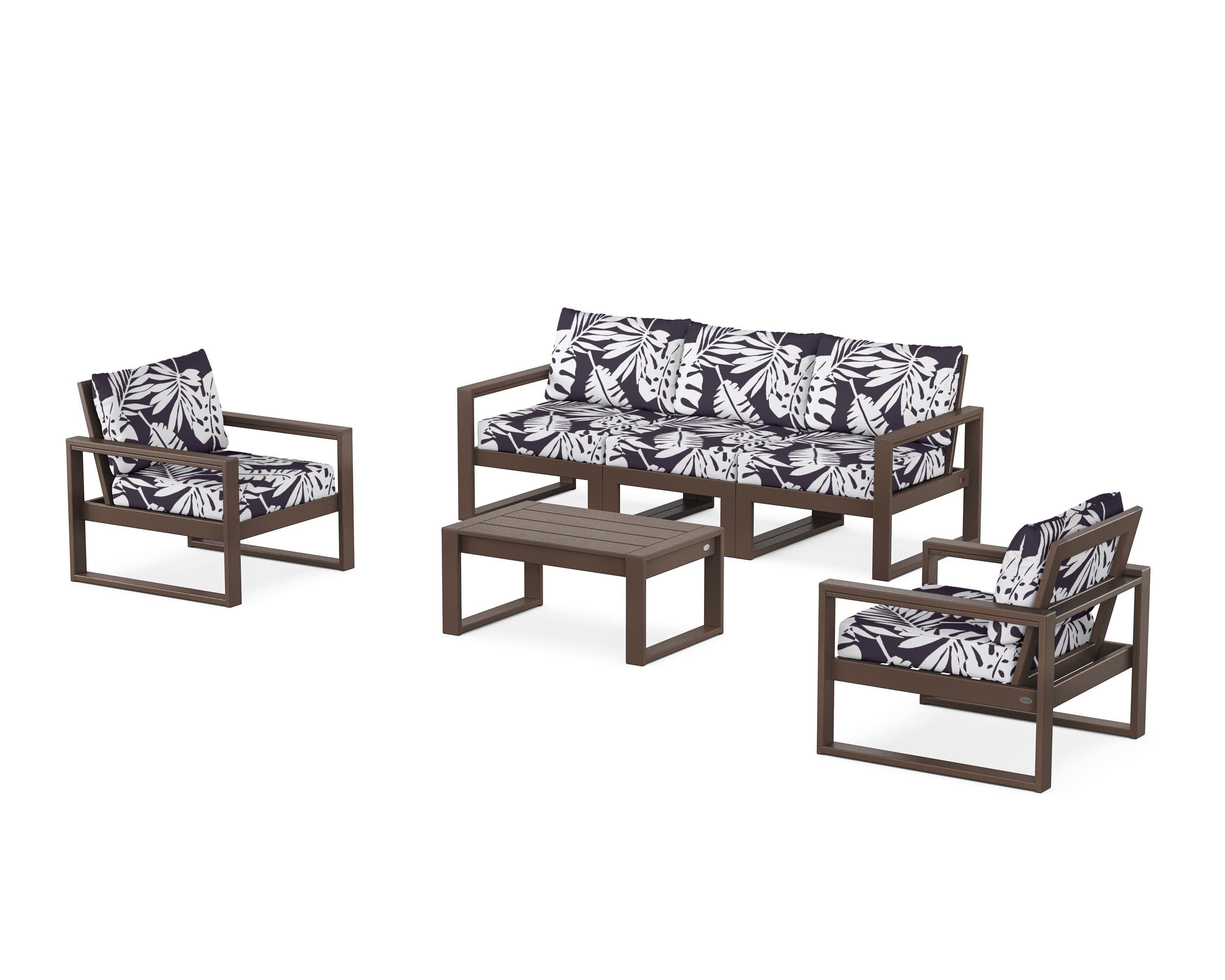 EDGE Sectional 4-Piece Deep Seating Set with Sofa in Mahogany / Leaf Navy