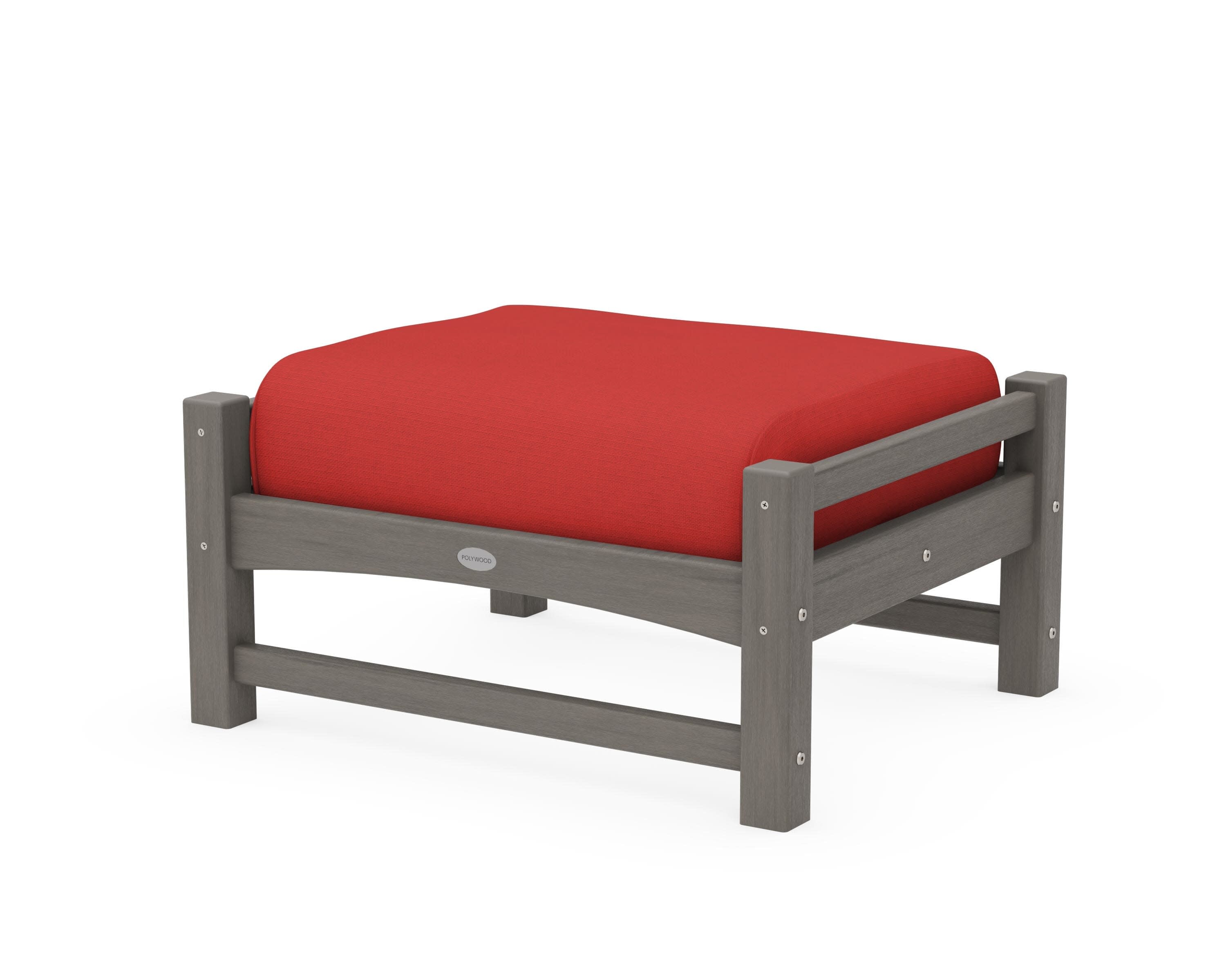 Club Ottoman in Driftwood / Crimson Linen