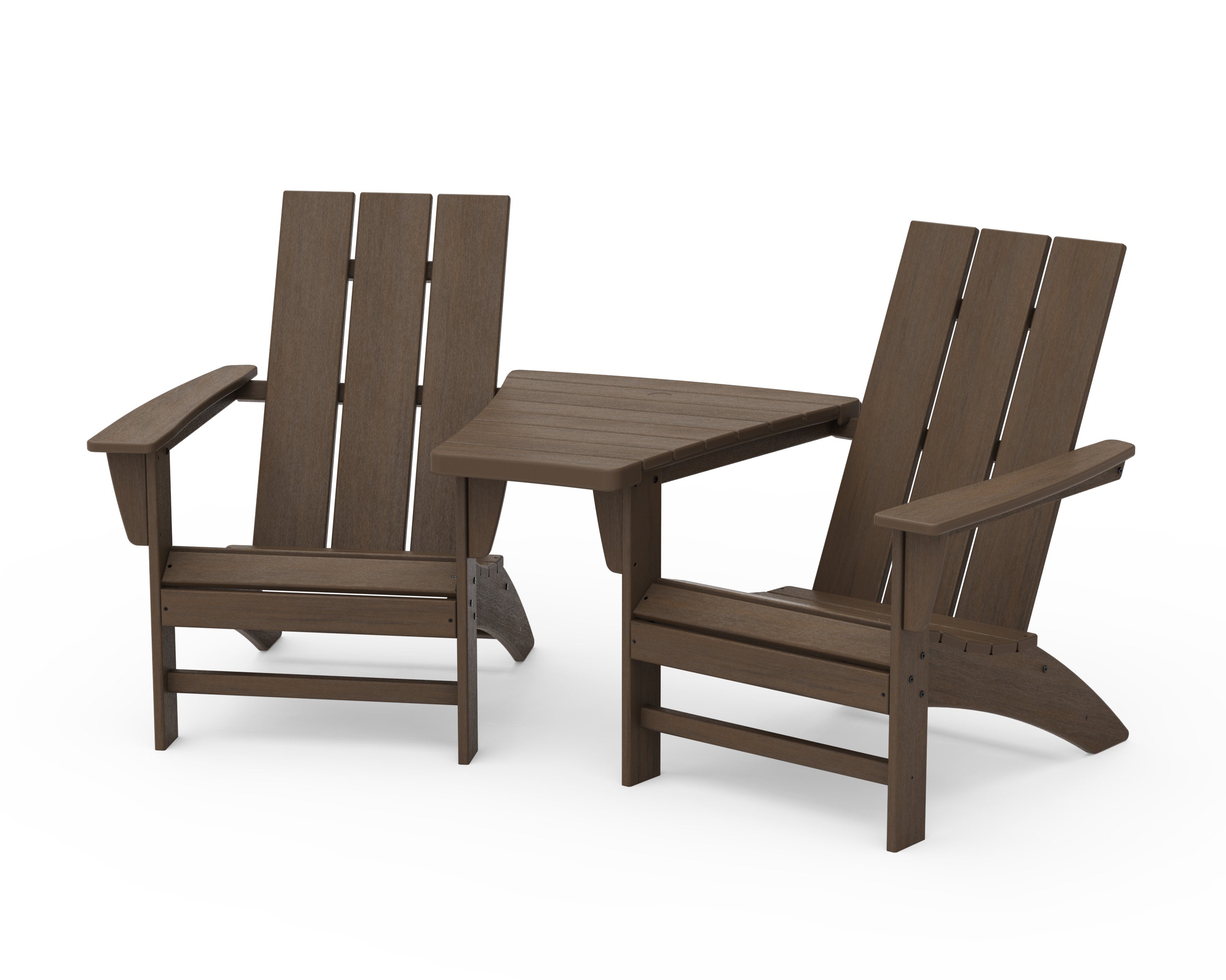 Modern 3-Piece Adirondack Set with Angled Connecting Table in Kona