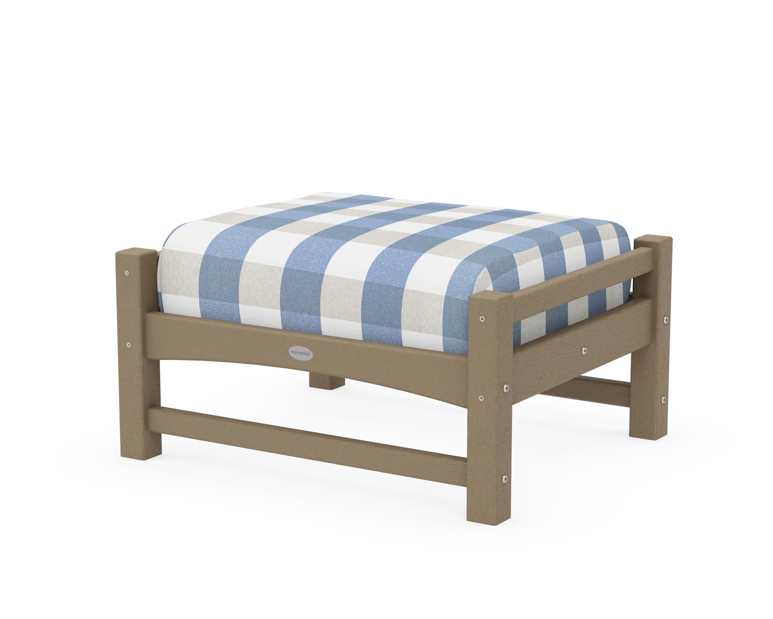 Club Ottoman in Vintage Sahara / Buffalo Plaid Sky Blue