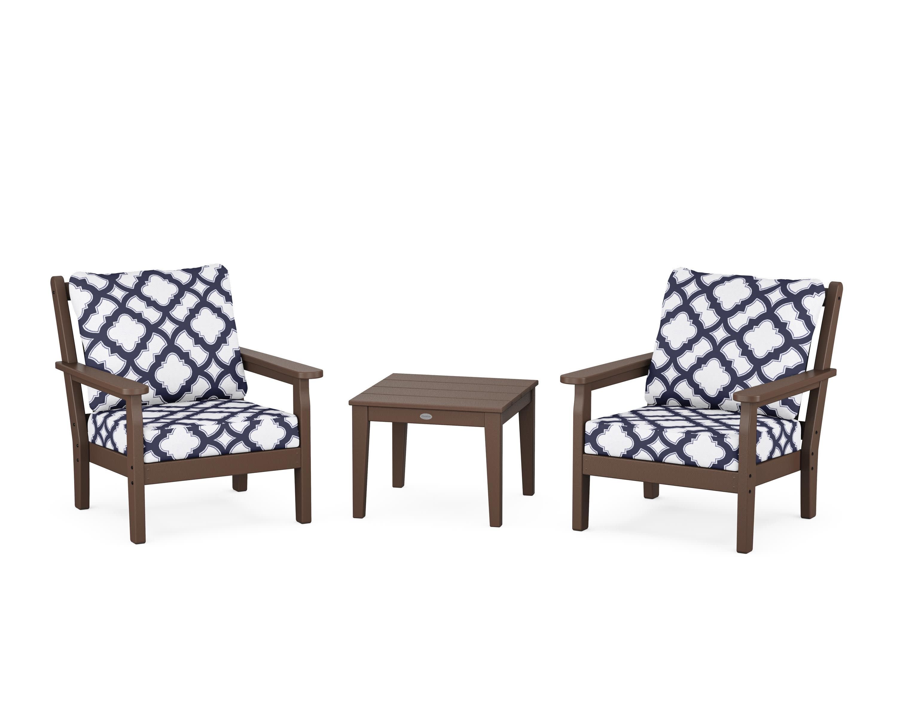 Chippendale 3-Piece Deep Seating Set in Mahogany / Trellis Navy