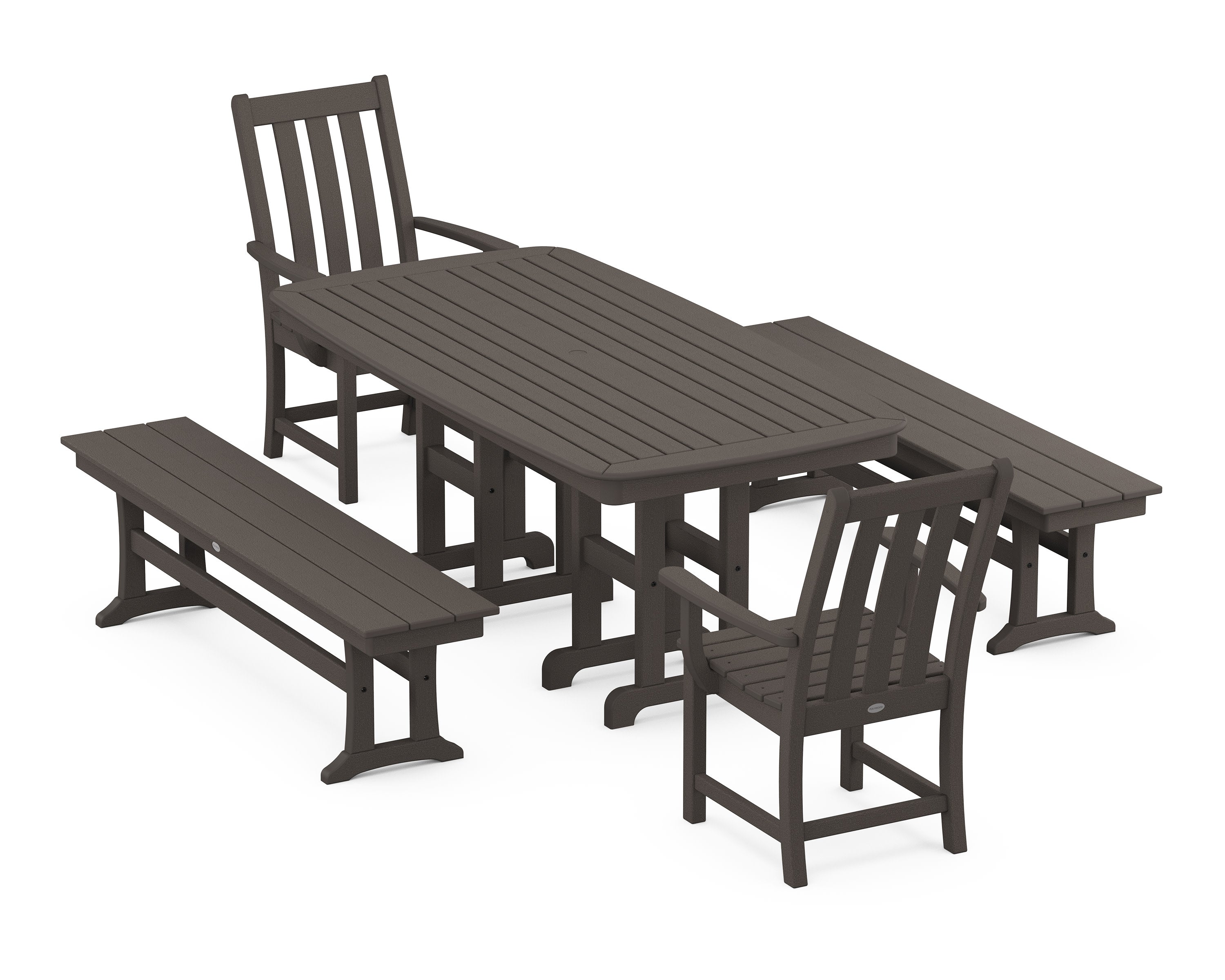 Vineyard 5-Piece Dining Set with Benches in Vintage Coffee