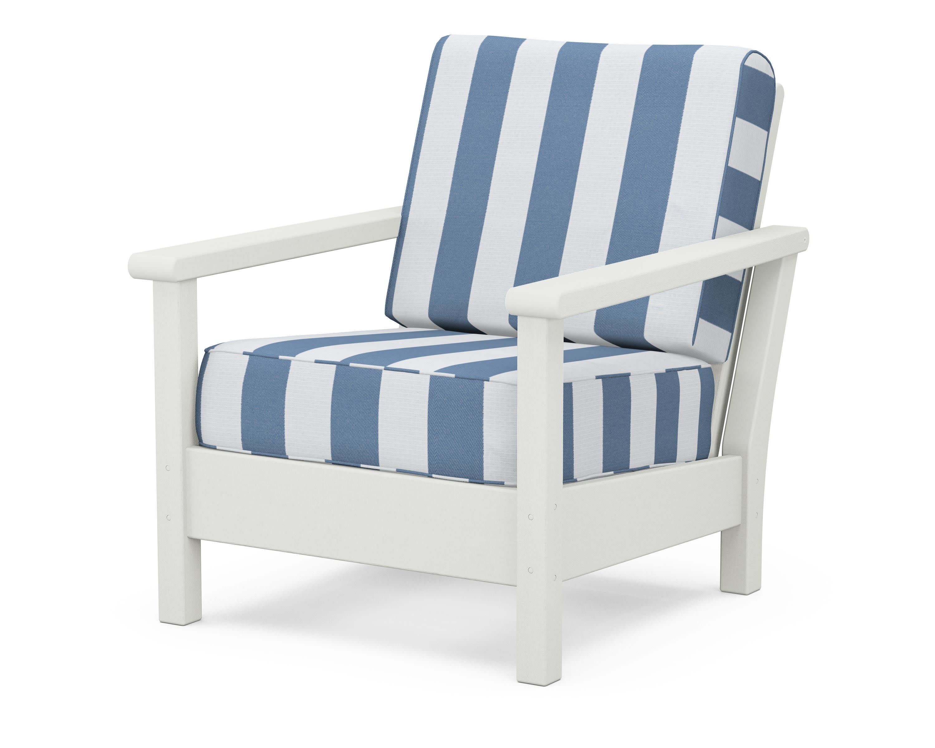 Harbour Deep Seating Chair in Vintage White / Cabana Stripe Sky Blue