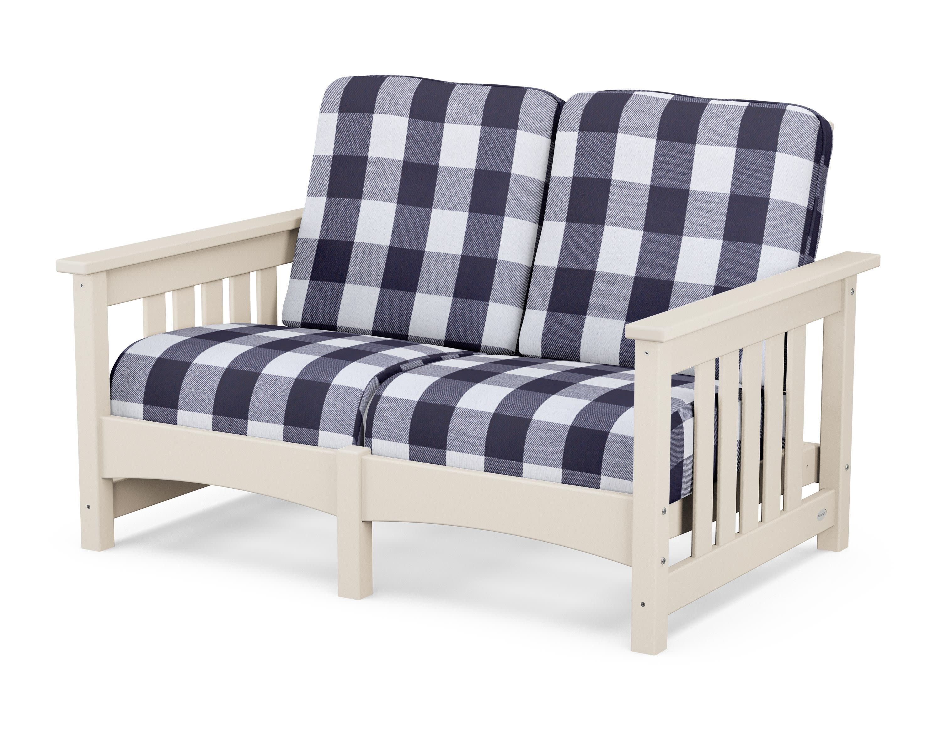 Club Mission Loveseat in Sand / Buffalo Plaid Navy
