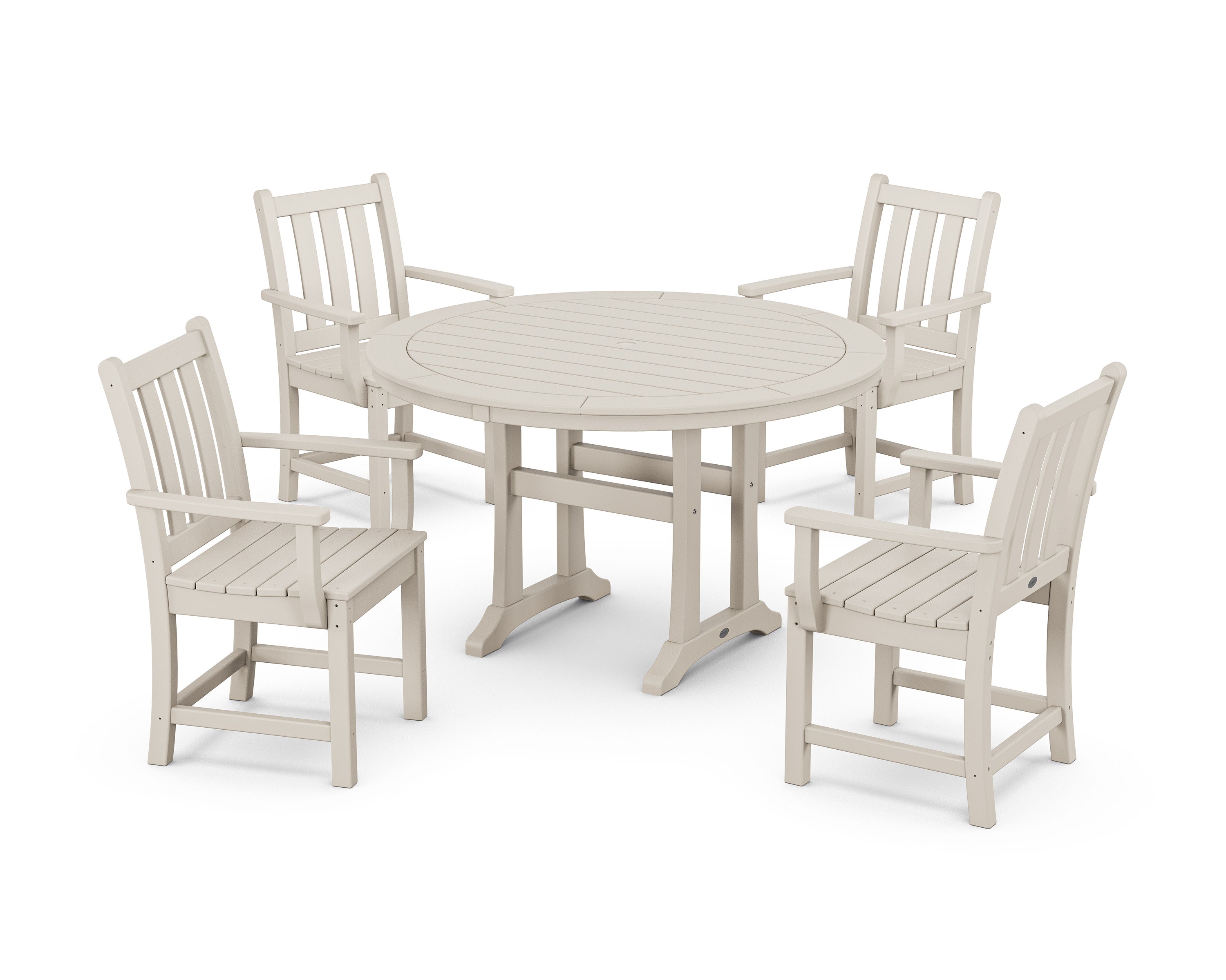 Traditional Garden 5-Piece Round Dining Set with Trestle Legs in Sand