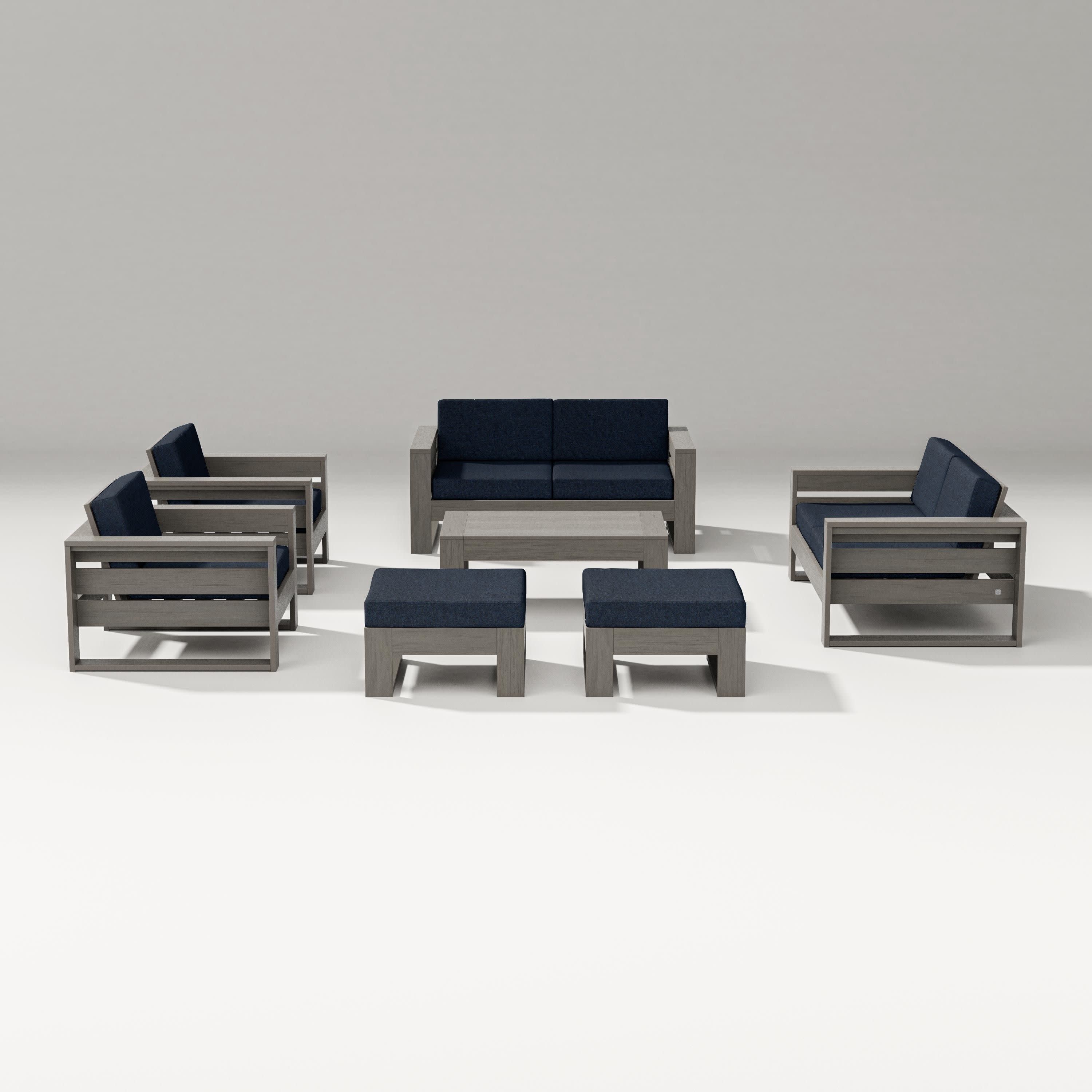Latitude 7-Piece Lounge Loveseat Set in Driftwood / Marine Indigo